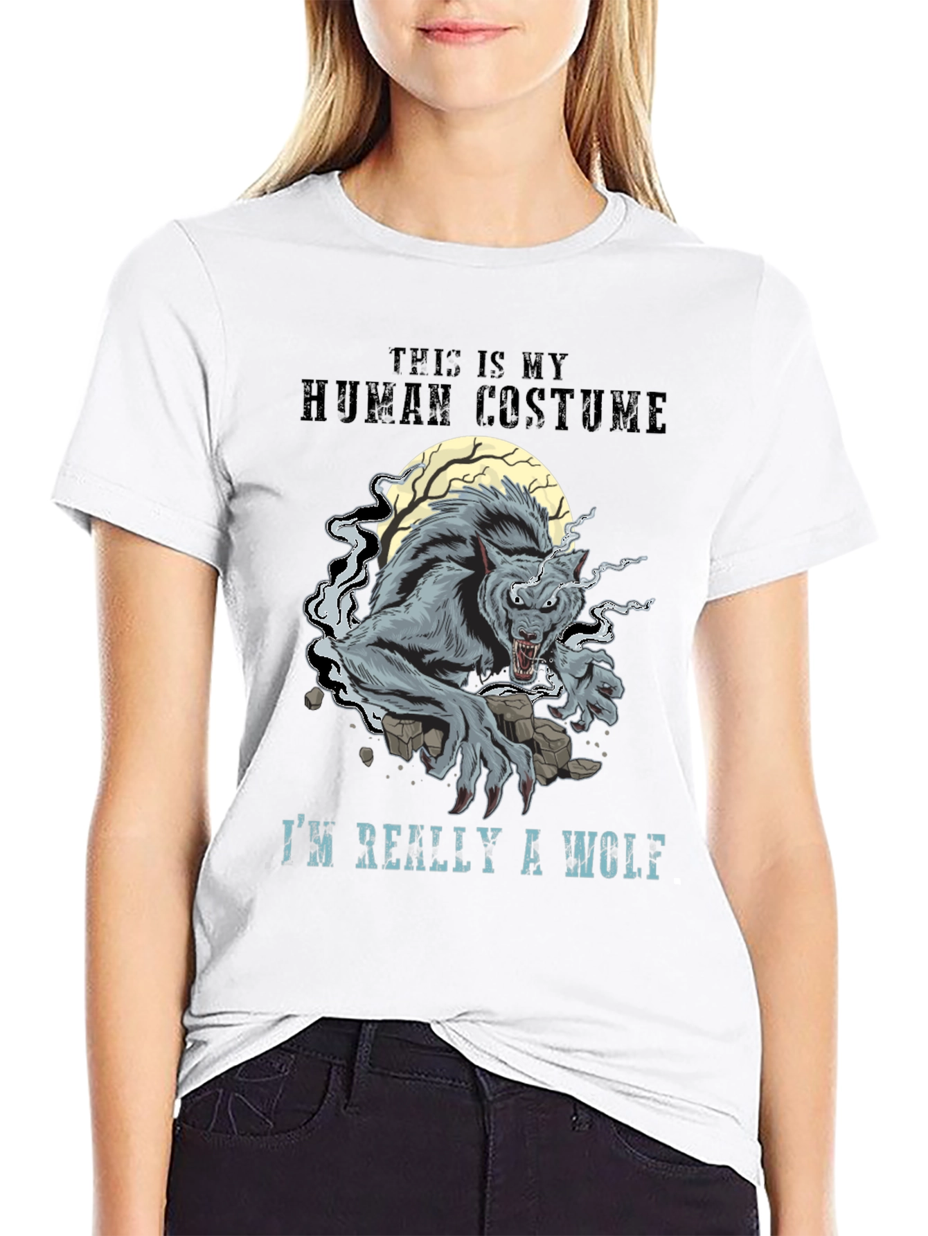 Black Human Costume Werewolf Graphic T-Shirt view 9