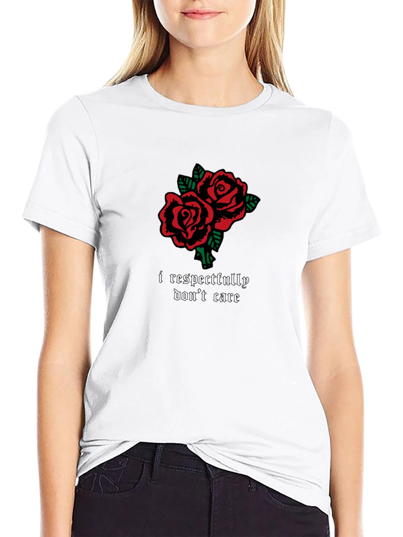 Black Roses and "I Respectfully Don't Care" Graphic T-Shirt view 9