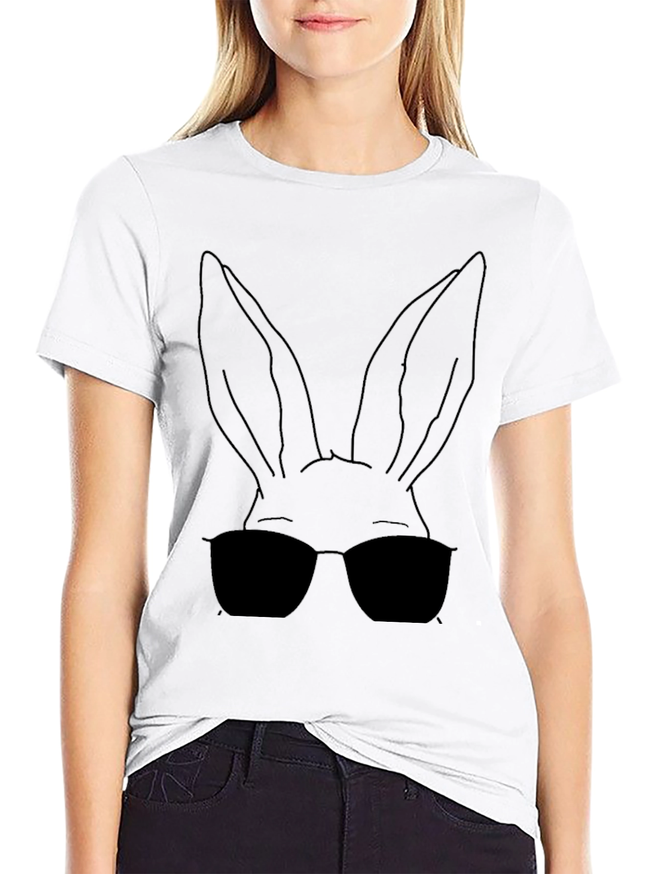 Black Cool Bunny T-Shirt - Black Cotton Tee view 9