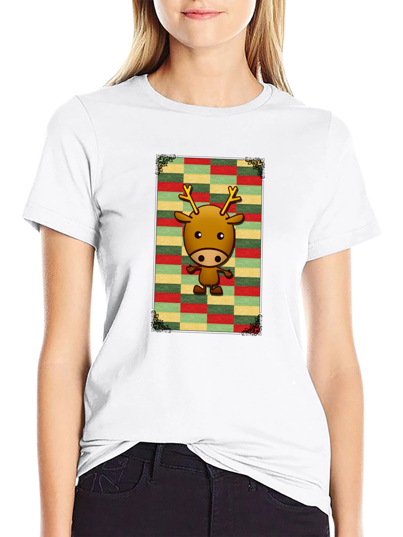Black Festive Reindeer Graphic Tee - Holiday Style view 9
