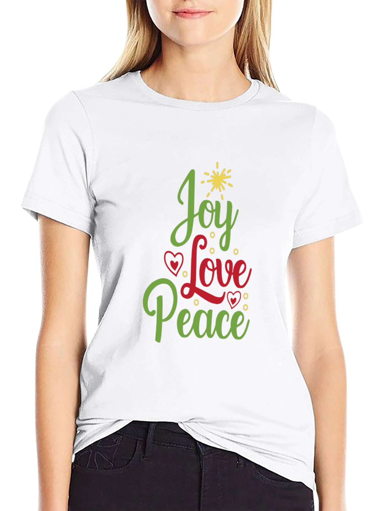Black Joy Love Peace Christmas Tree Holiday Graphic Tee view 9