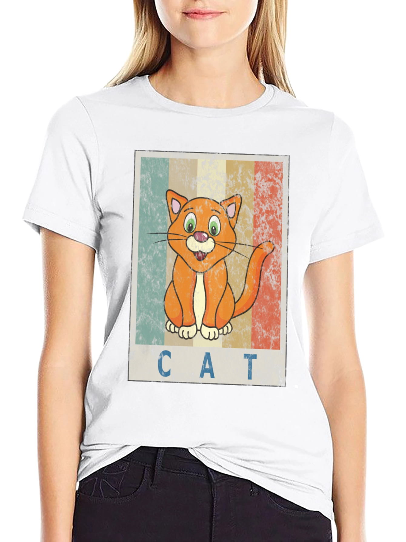 Black Retro Cartoon Cat Graphic T-Shirt view 9