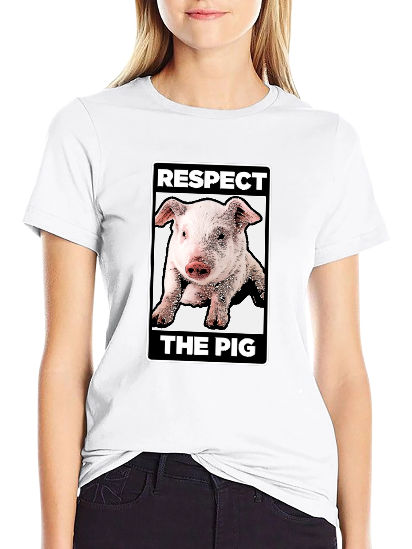 Black Respect the Pig Graphic T-Shirt - Black view 9
