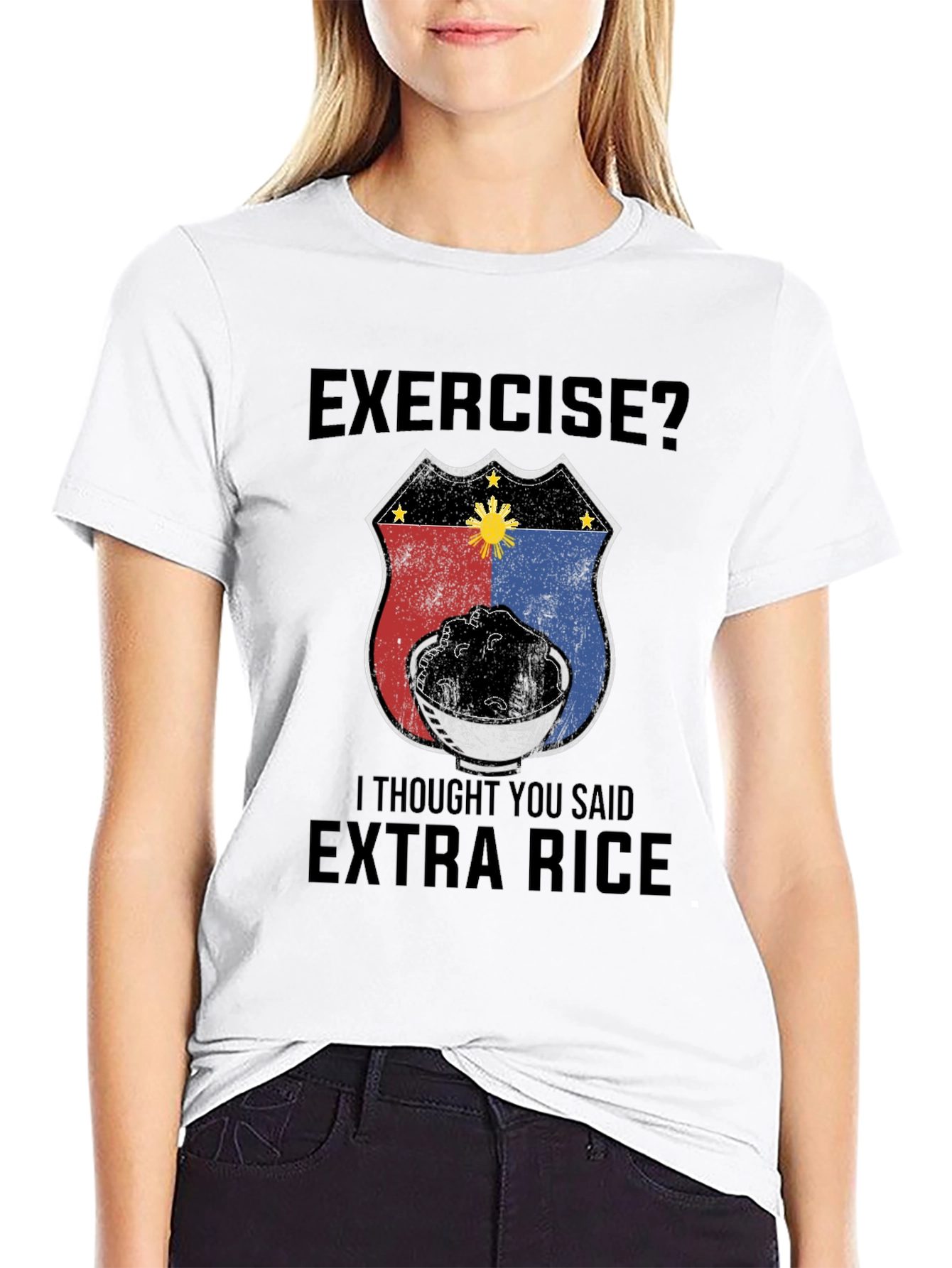 Black Exercise? Extra Rice T-Shirt - Filipino Foodie Tee view 9