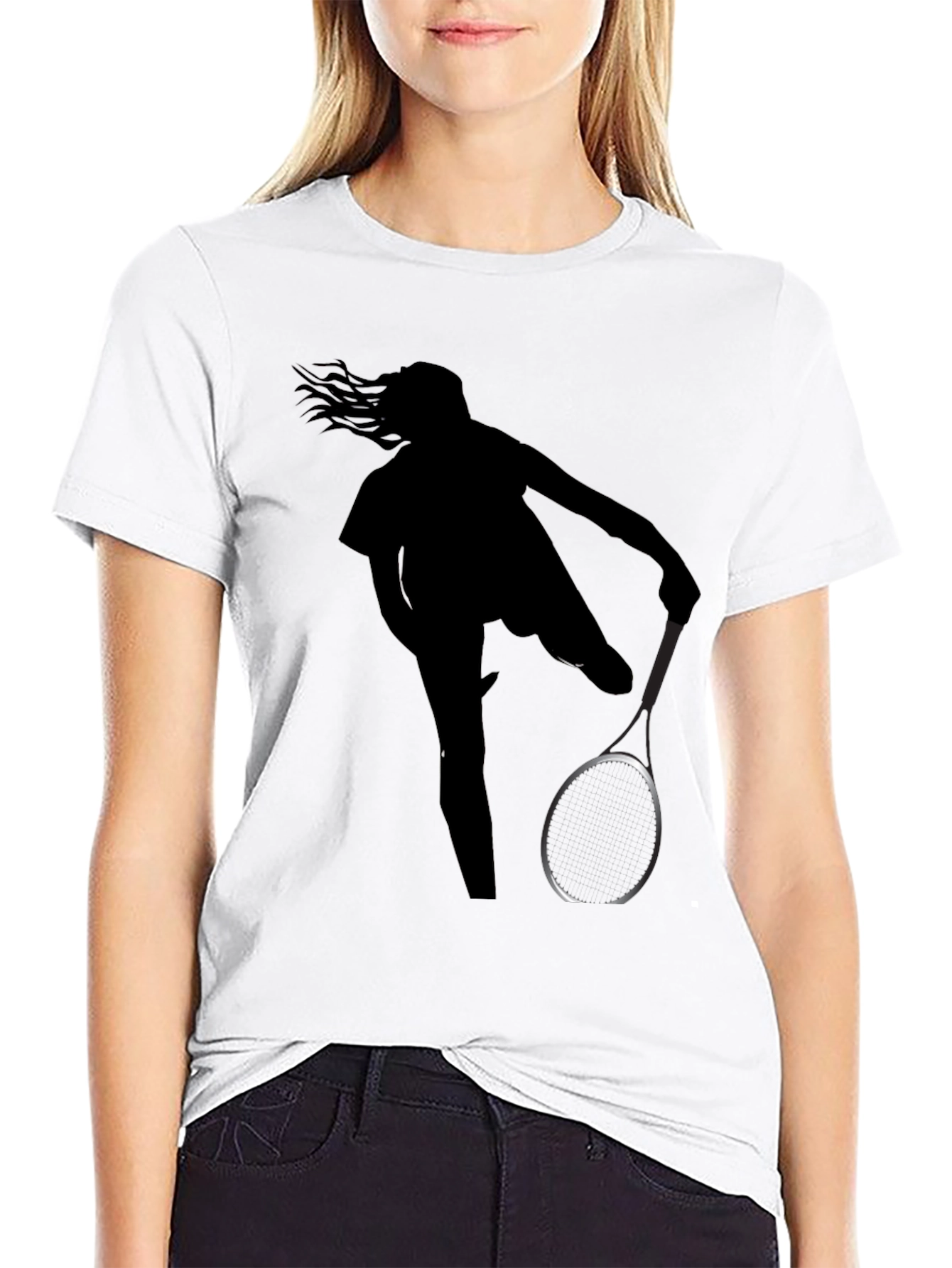 Black Tennis Player Silhouette Black Graphic Tee view 9