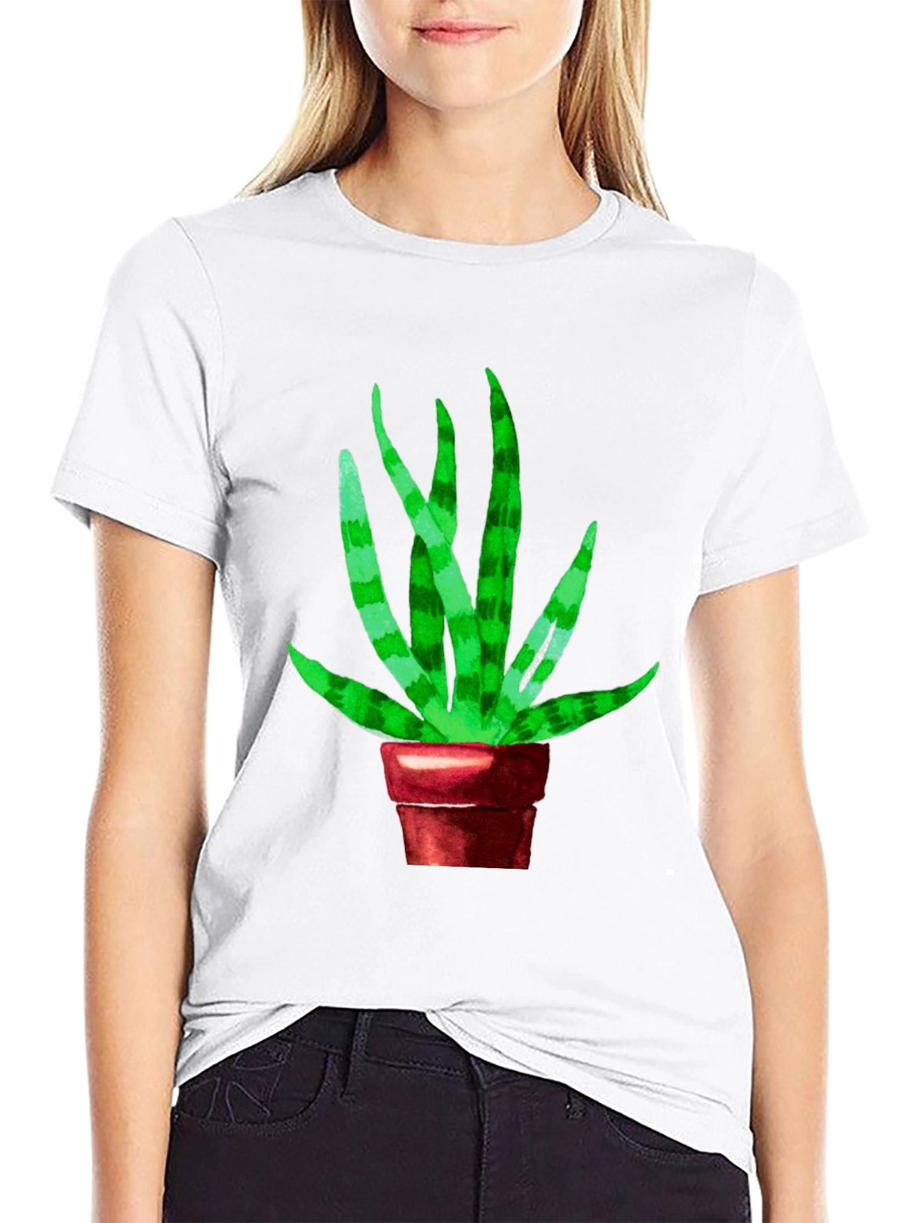 Black Unique Snake Plant Graphic Tee - Black Cotton Blend view 9