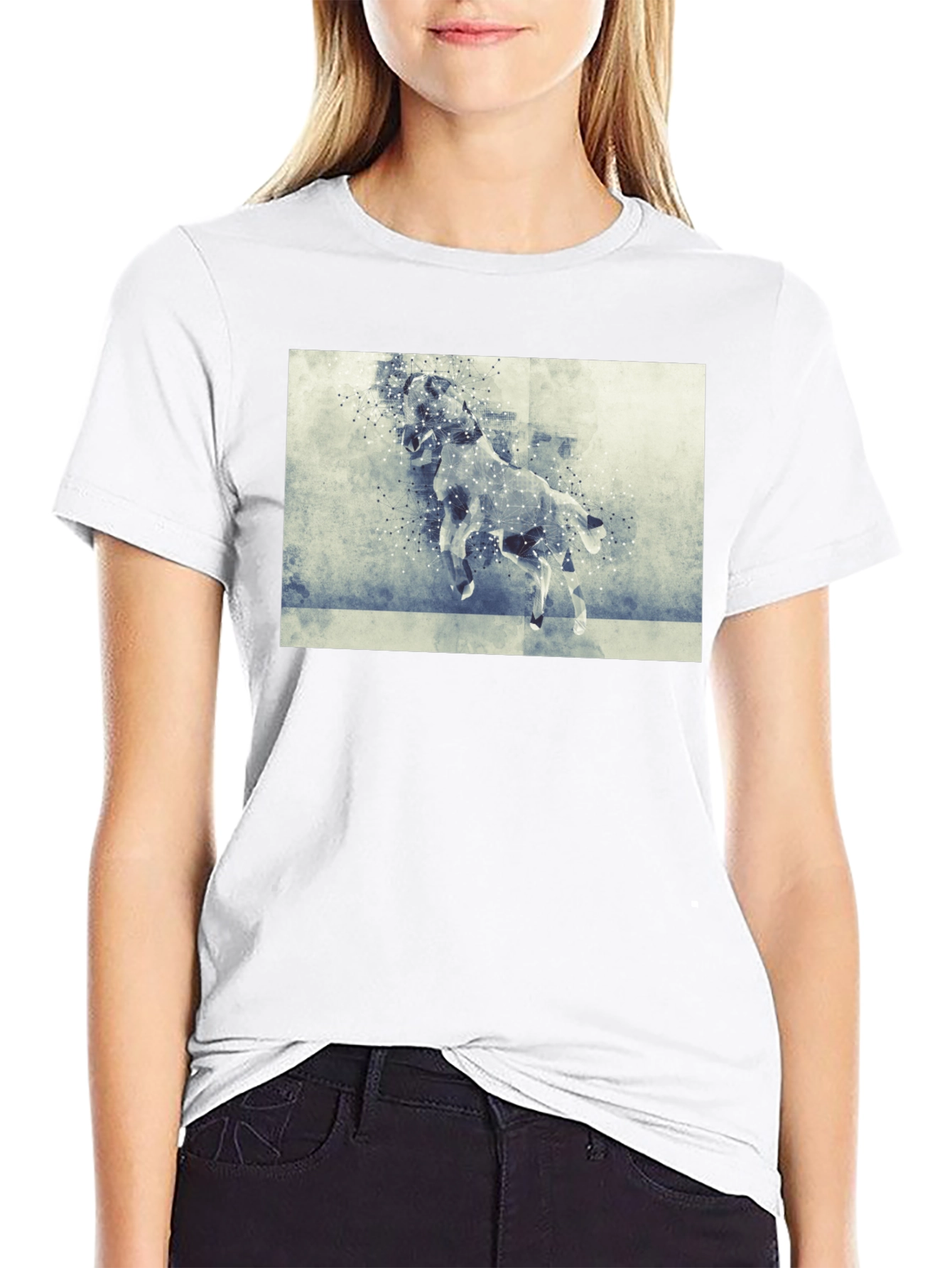 Black Abstract Horse Graphic Tee - Black Cotton Comfort view 9