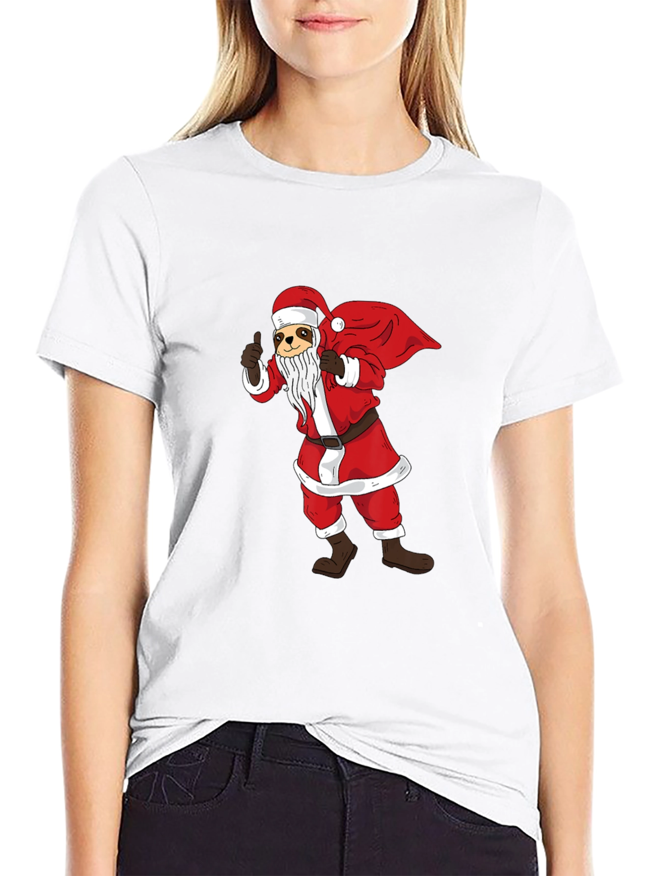 Black Santa Sloth Graphic T-Shirt - Holiday Cheer view 9