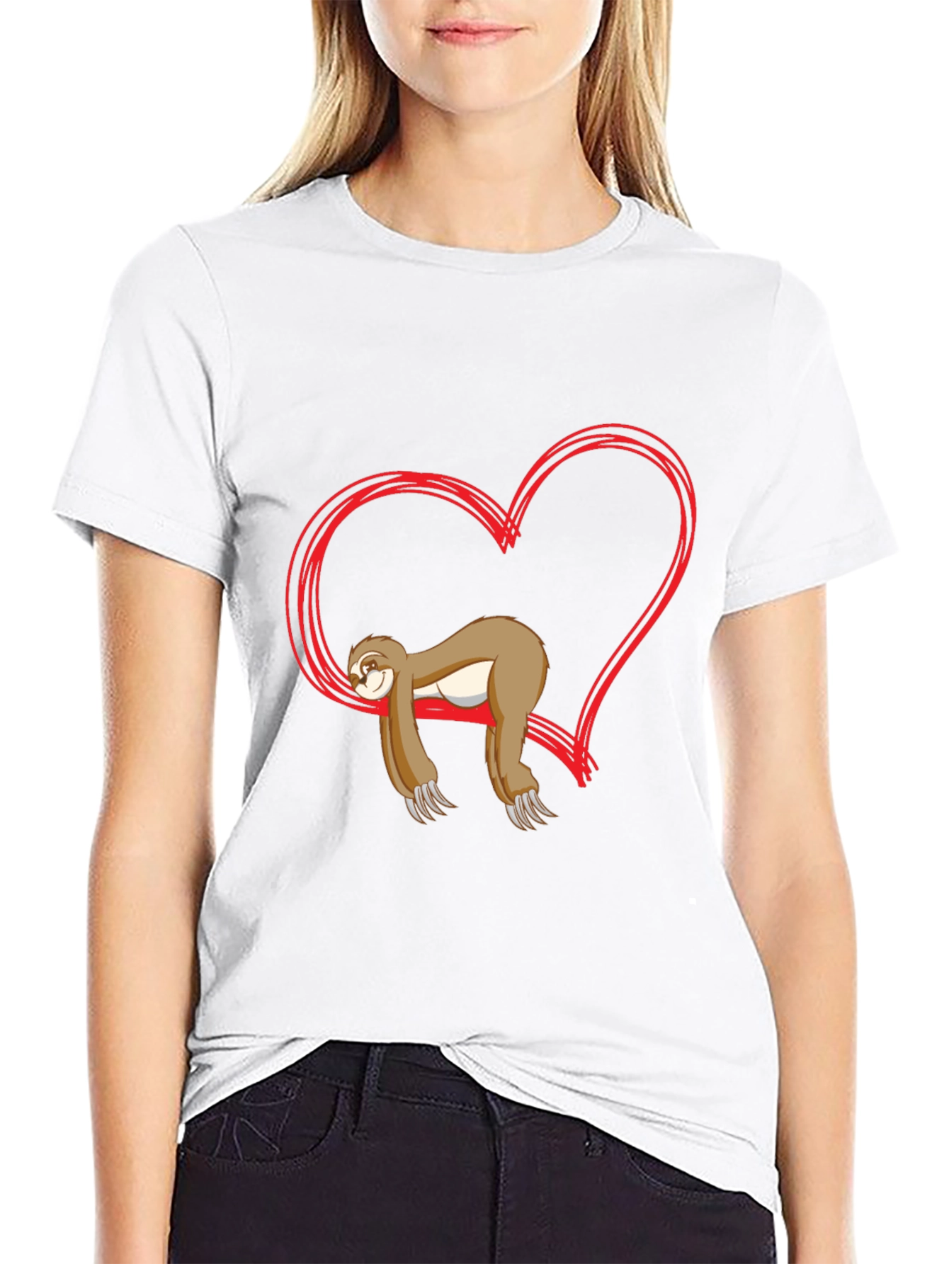 Black Sloth Heart Graphic Tee - Relaxed Fit Cotton T-Shirt view 9