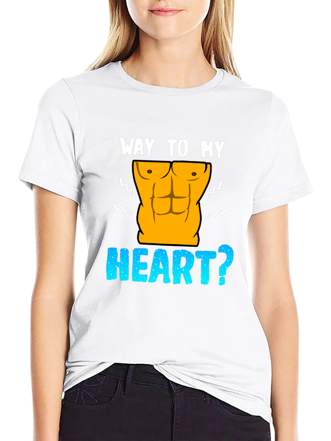 Black Way To My Heart Abs Funny Graphic T-Shirt view 9