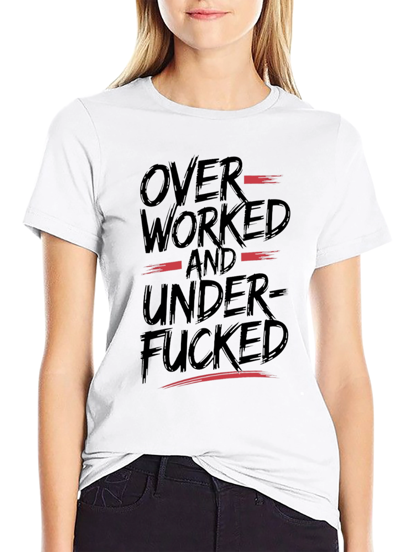 Black Overworked and Underfucked Graphic T-Shirt view 9