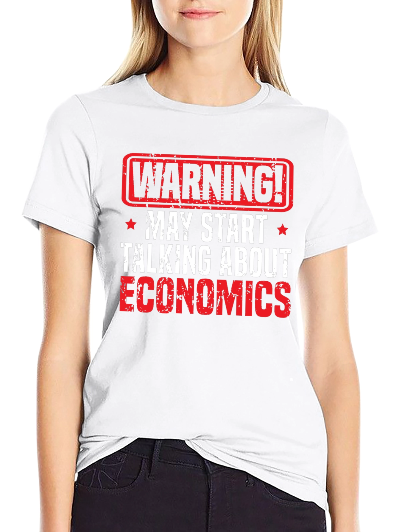 Black Warning Economics T-Shirt - Funny Geek Tee view 9