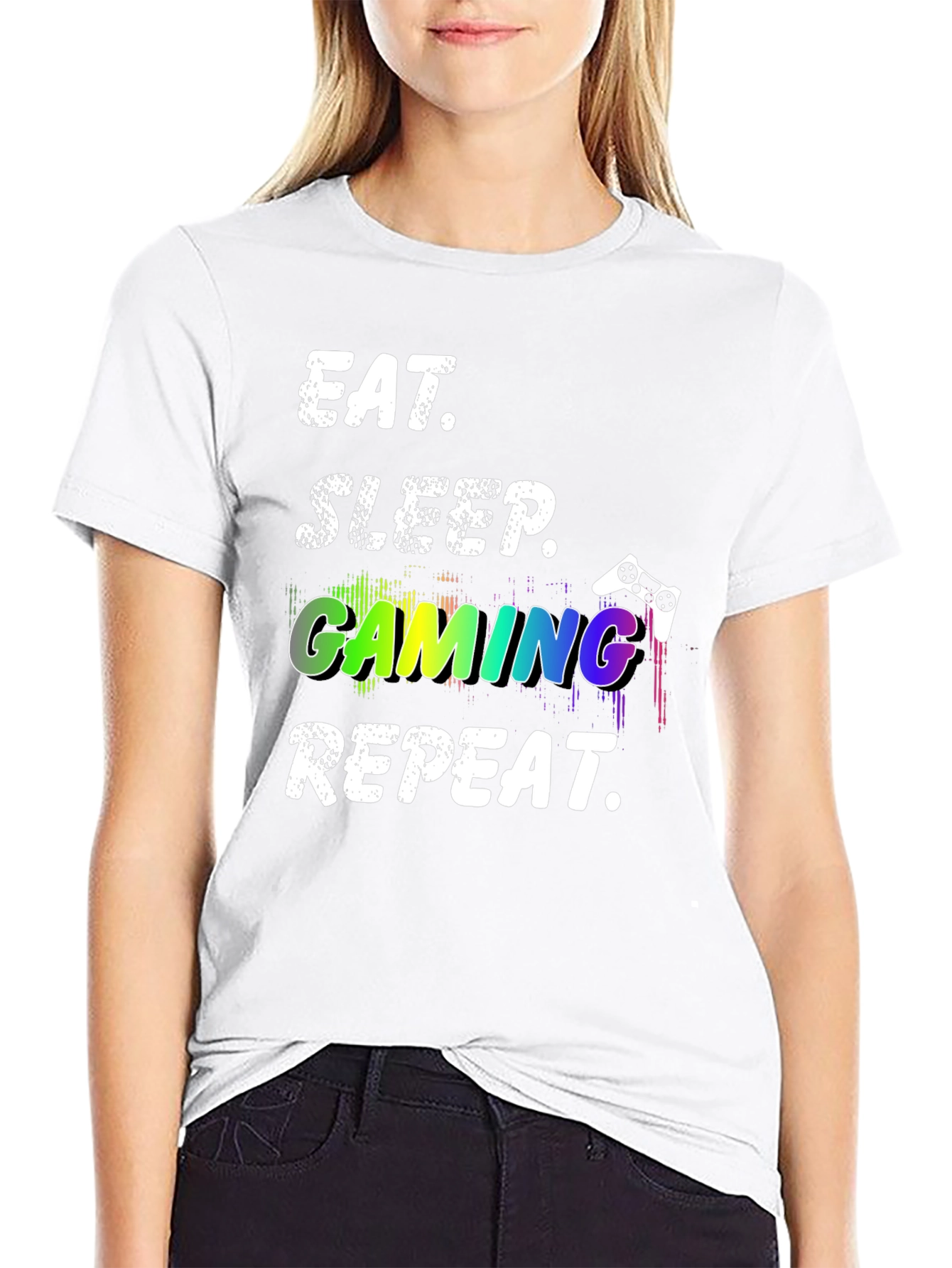 Black Eat Sleep Gaming Repeat Black T-Shirt view 9