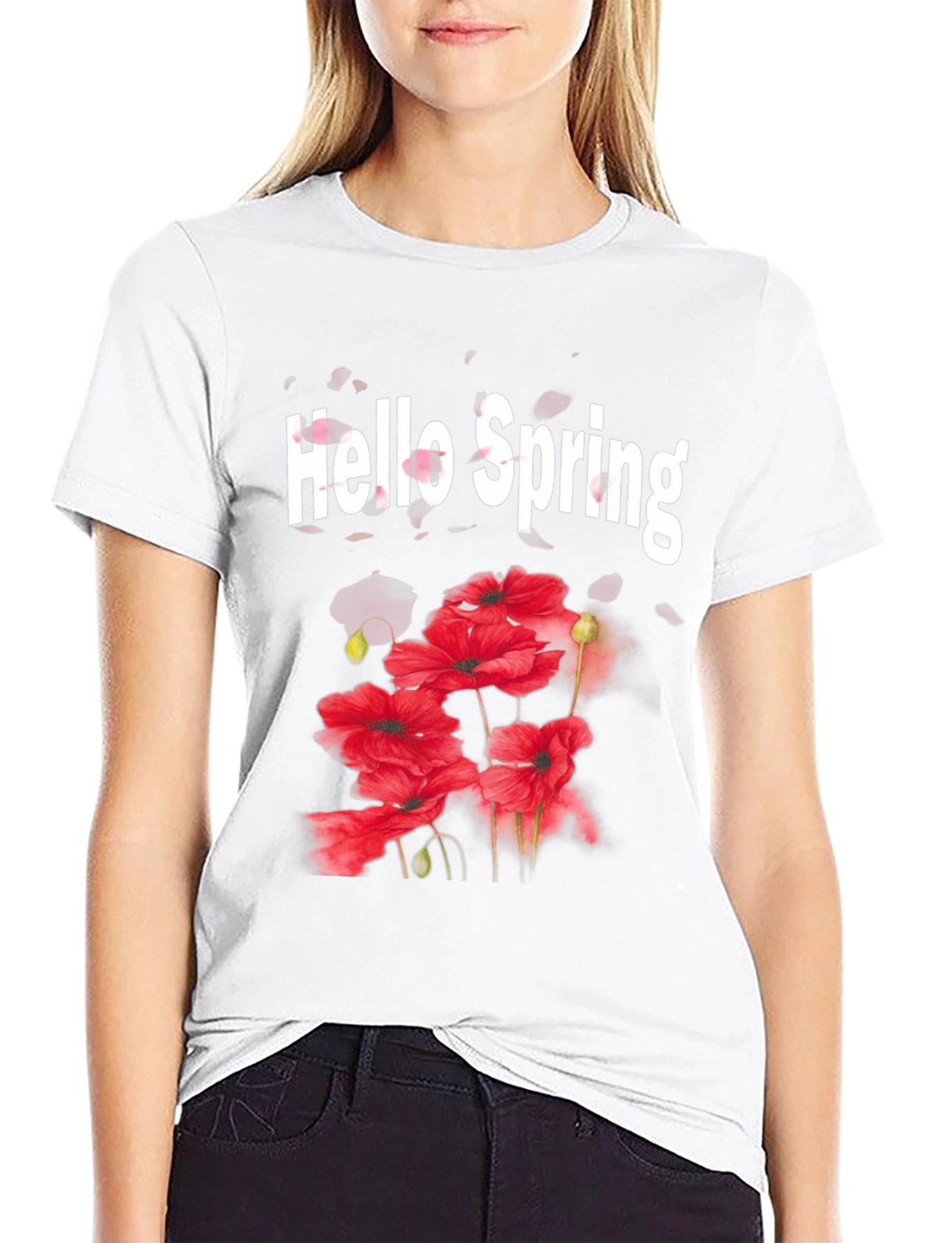 Black Hello Spring T-Shirt - Floral Design Black Tee view 9