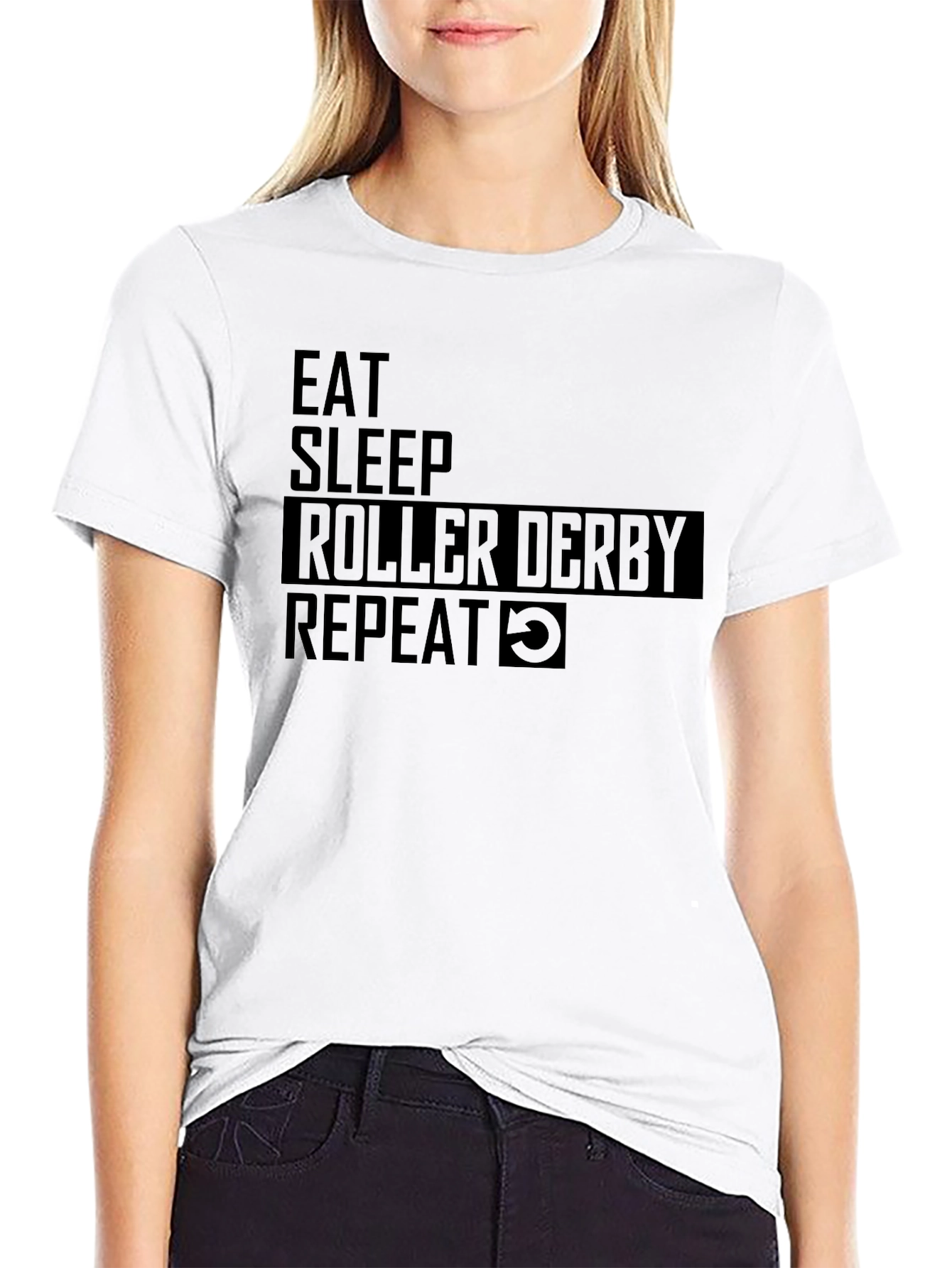 Black Eat Sleep Roller Derby Repeat Black T-Shirt view 9
