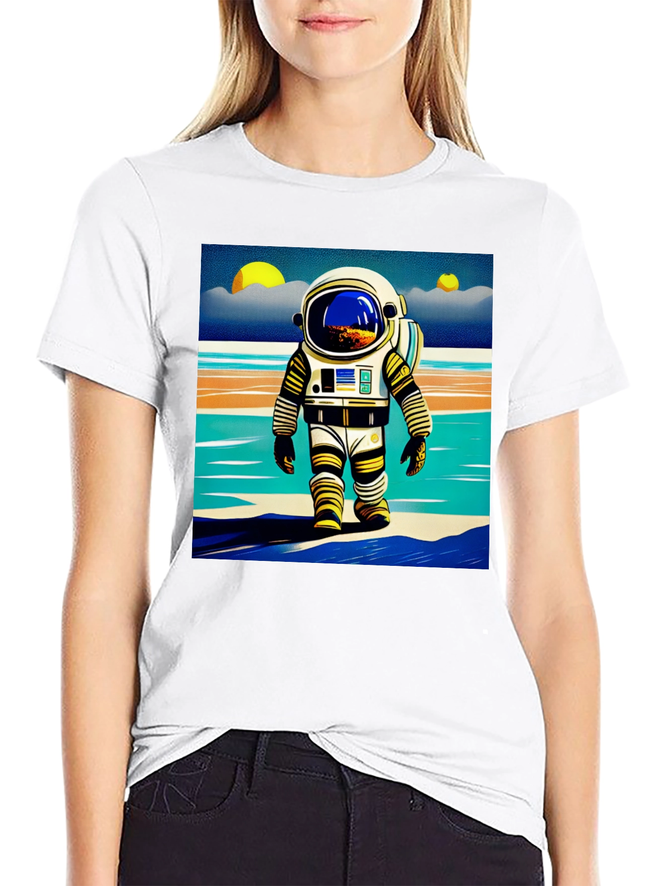 Black Astronaut Beach T-Shirt - Retro Space Adventure Tee view 9