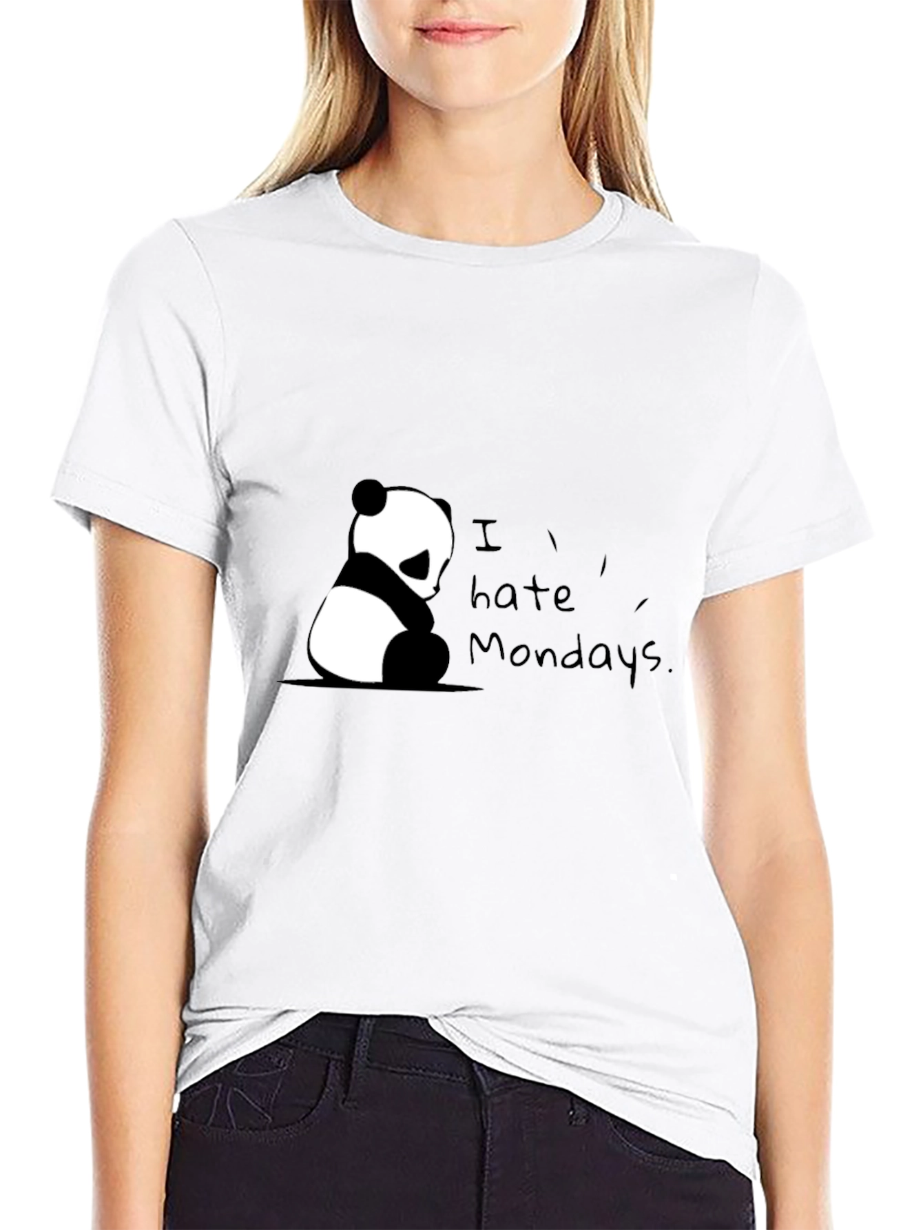 Black I Hate Mondays Panda Black T-Shirt view 9