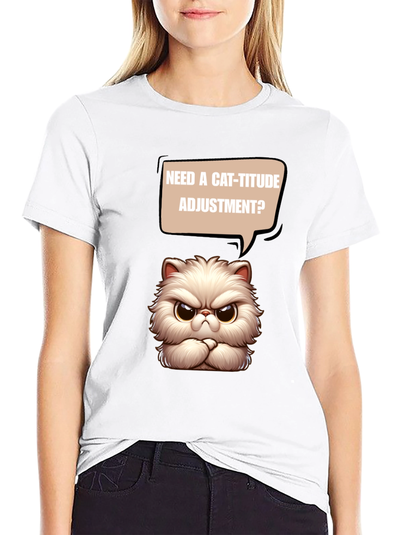 Black Cat-itude T-Shirt - Funny Grumpy Cat Design view 9