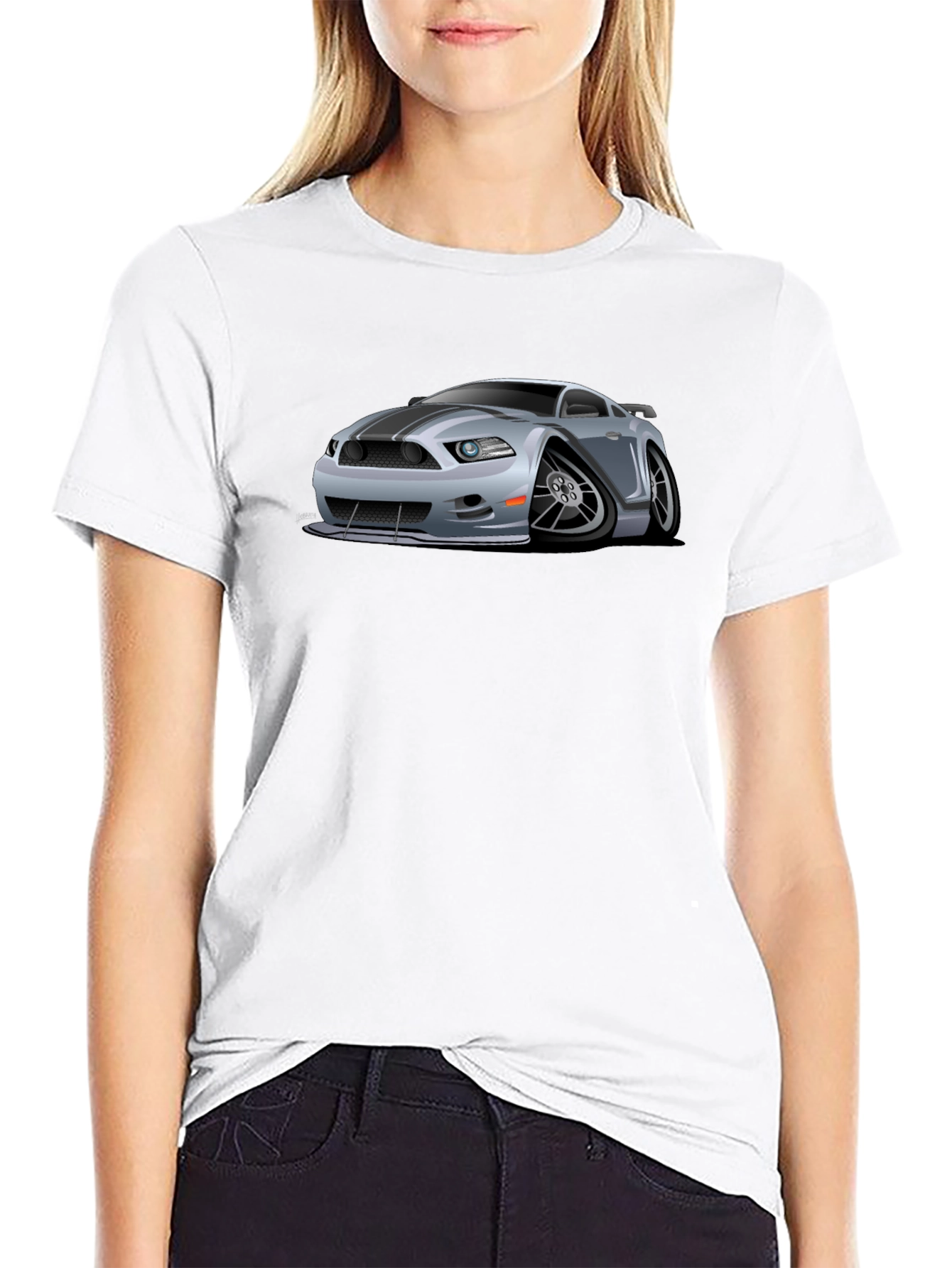 Black Car Cartoon Graphic Print Black T-Shirt view 9