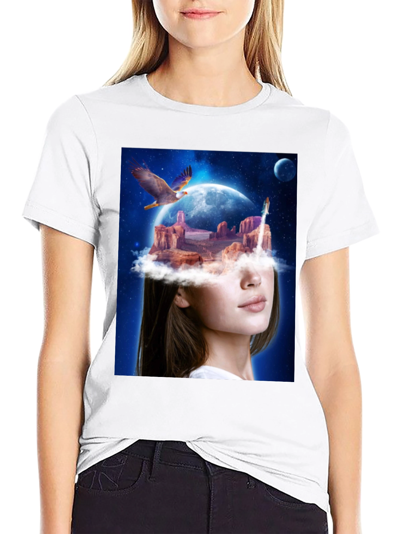 Black Surreal Dreamscape Graphic Tee - Unique Artistic T-Shirt view 9