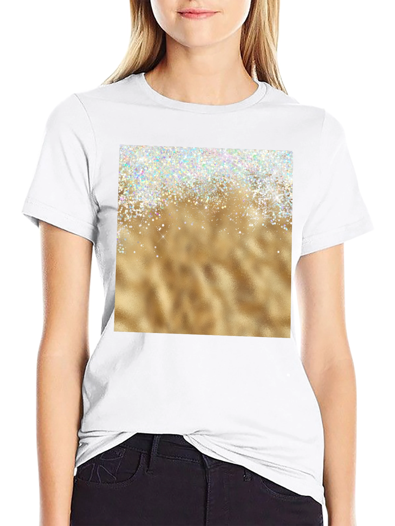 Black Sparkling Gold Graphic Tee view 9