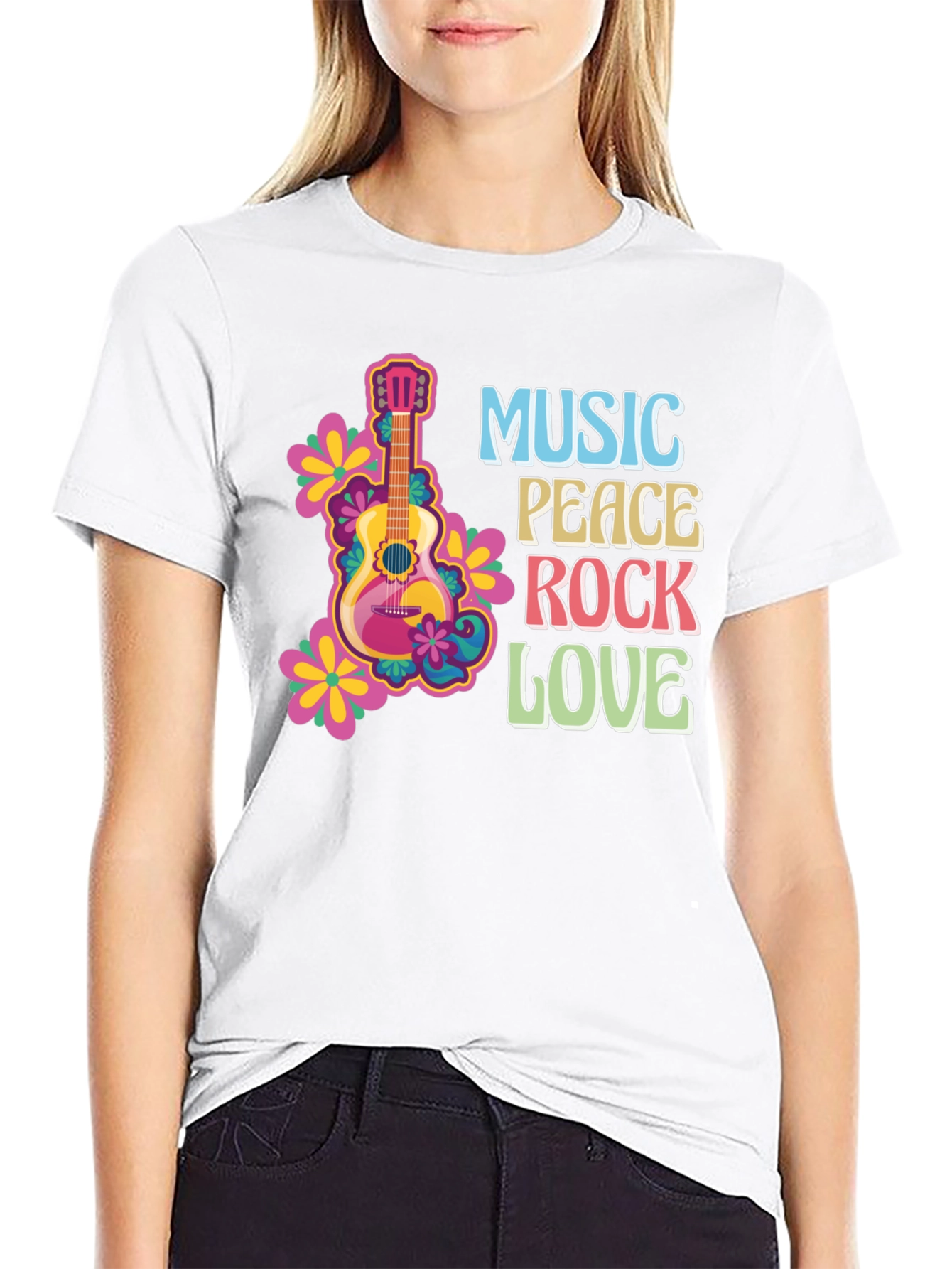 Black Music Peace Rock Love Graphic T-Shirt view 9