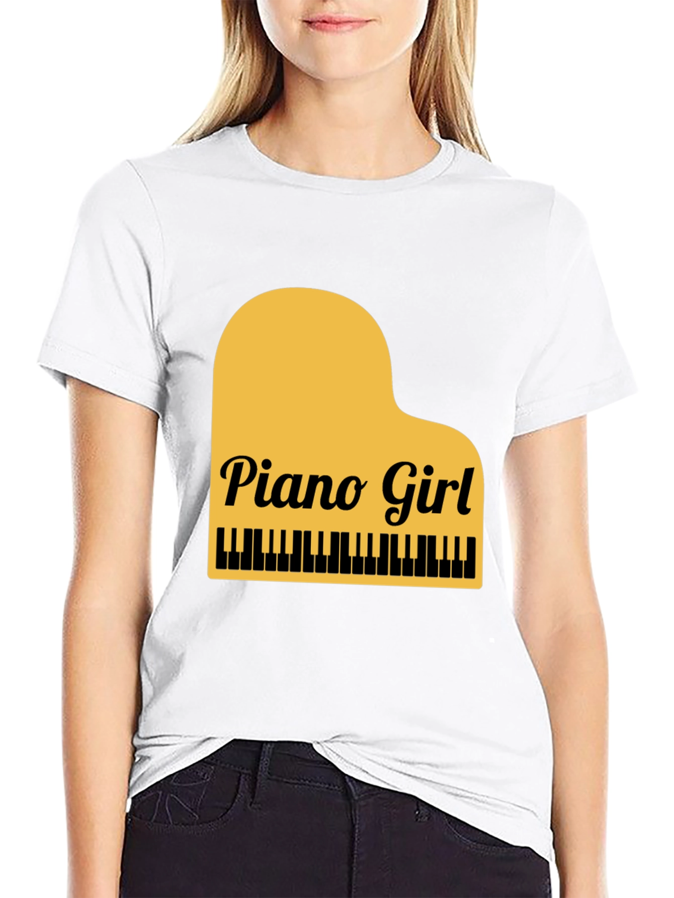 Black Piano Girl Graphic Tee - Black Cotton Blend view 9