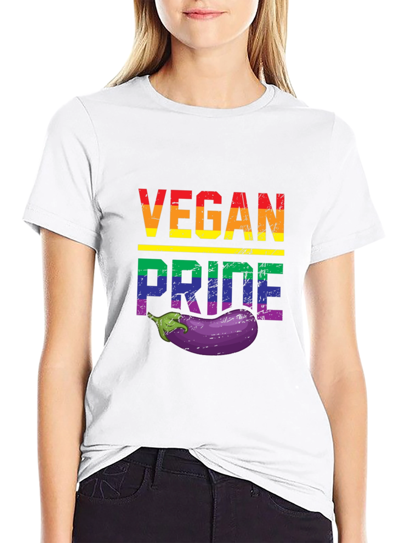Black Vegan Pride T-Shirt with Eggplant view 9