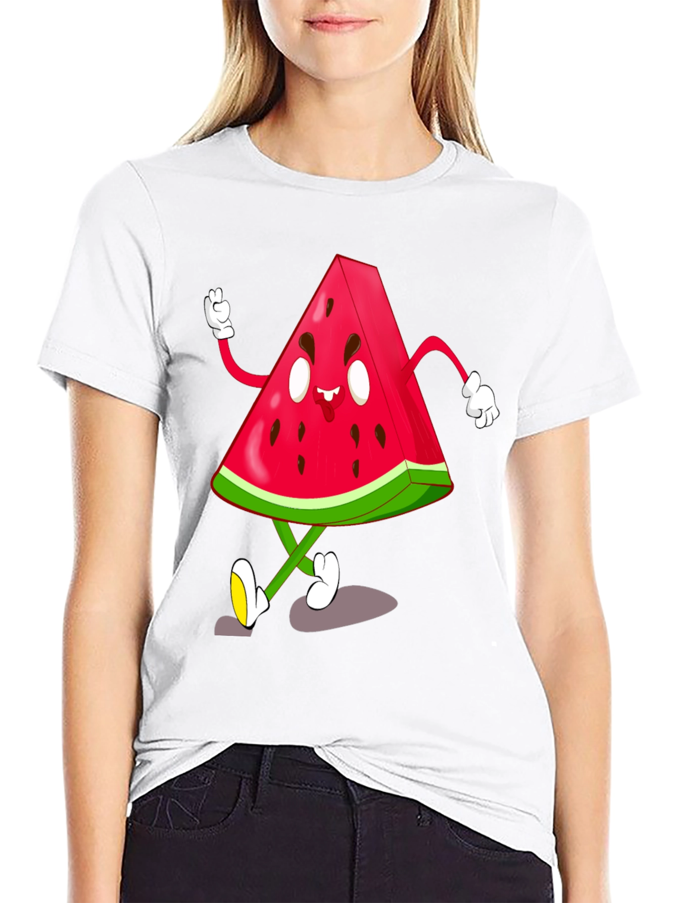 Black Watermelon Cartoon Graphic Black T-Shirt view 9