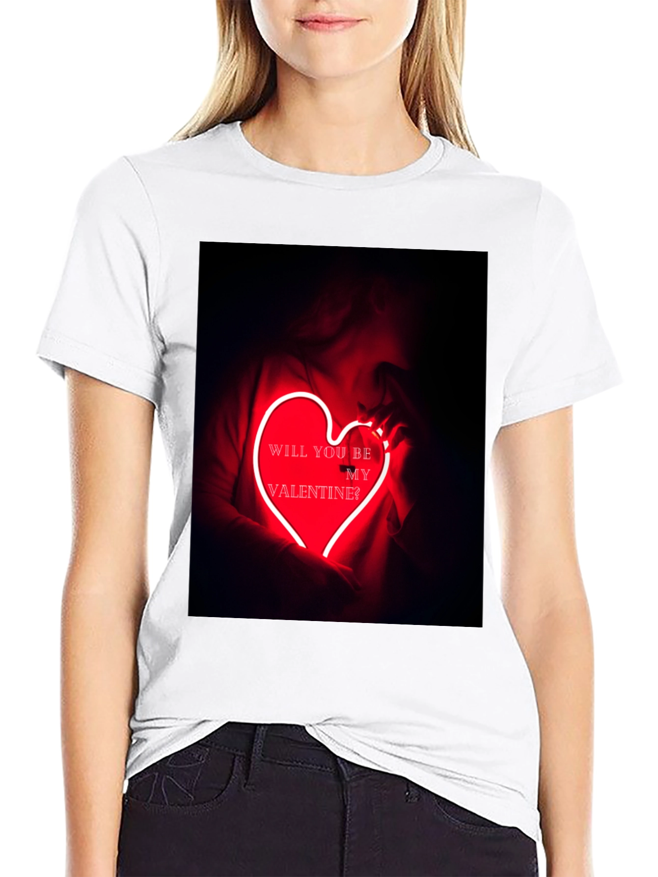 Black Valentine's Day Graphic Tee - Neon Heart T-Shirt view 9