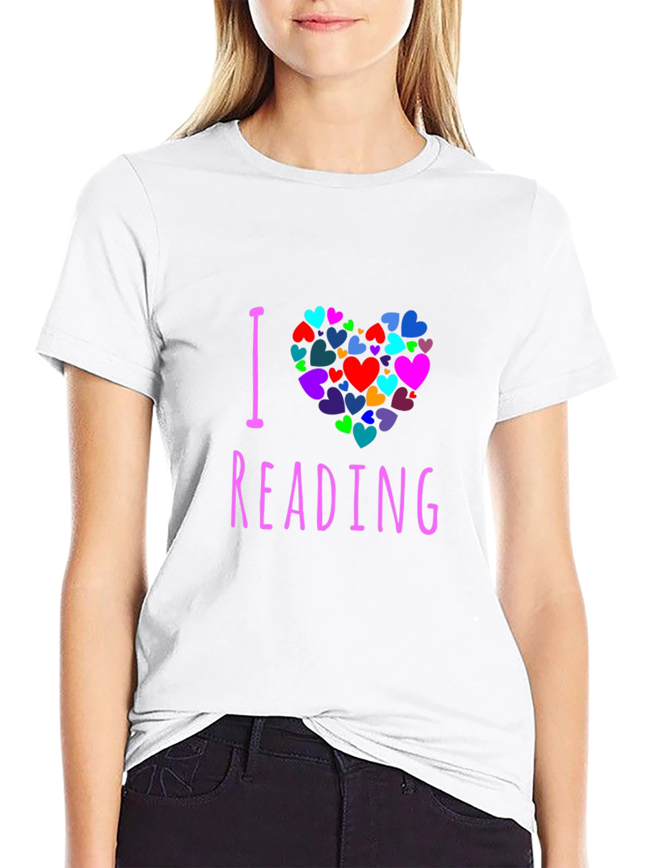 Black I Love Reading Heart Graphic Tee - Unisex view 9
