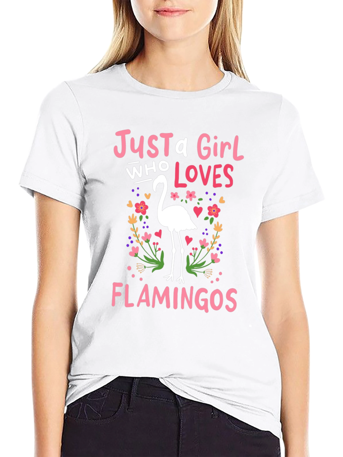 Black Just a Girl Who Loves Flamingos T-Shirt view 9