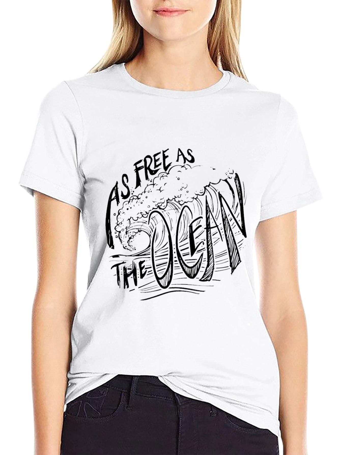 Black As Free As The Ocean Black Graphic Tee view 9