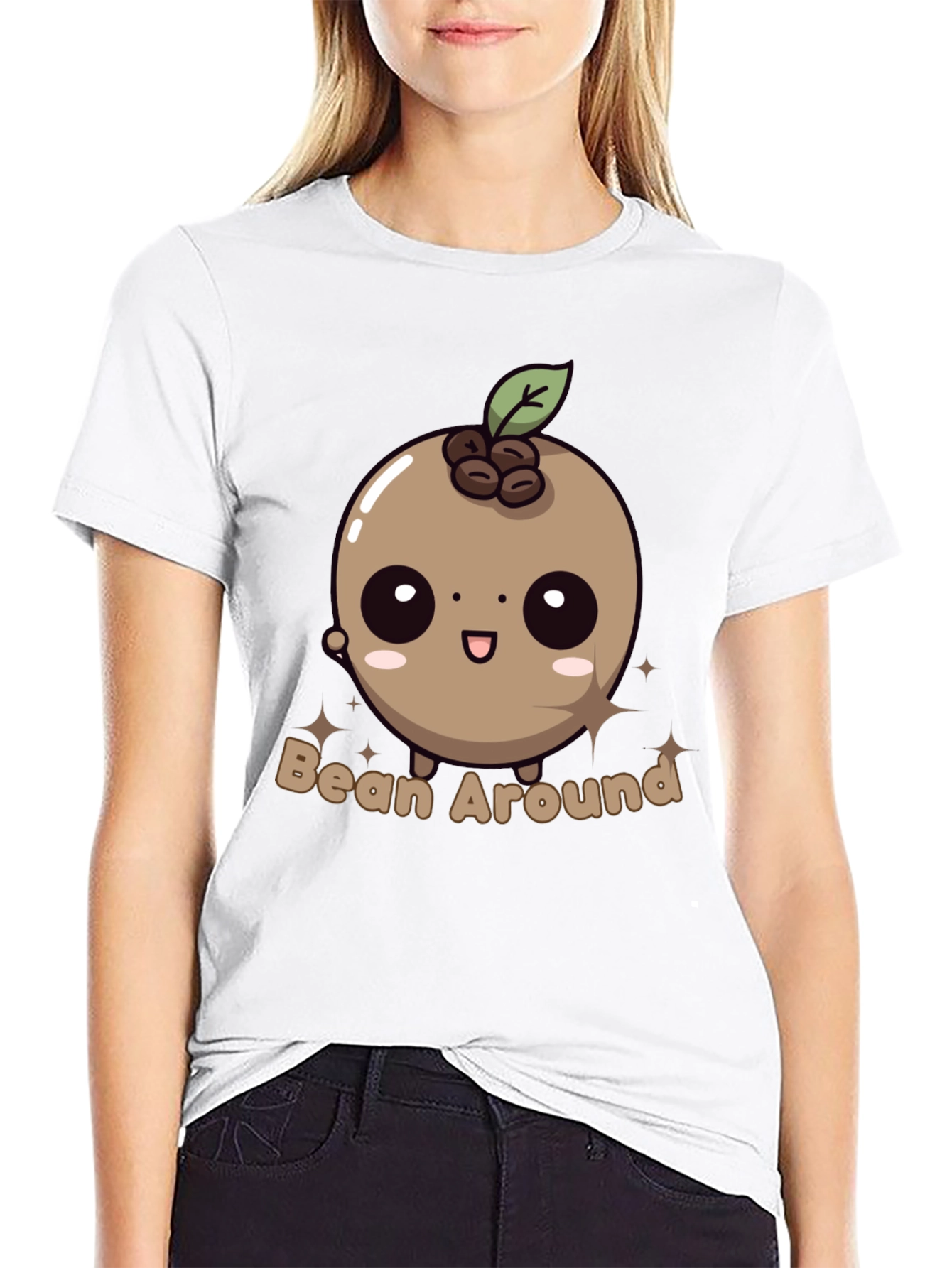 Black Bean Around T-Shirt - Kawaii Coffee Bean Design view 9