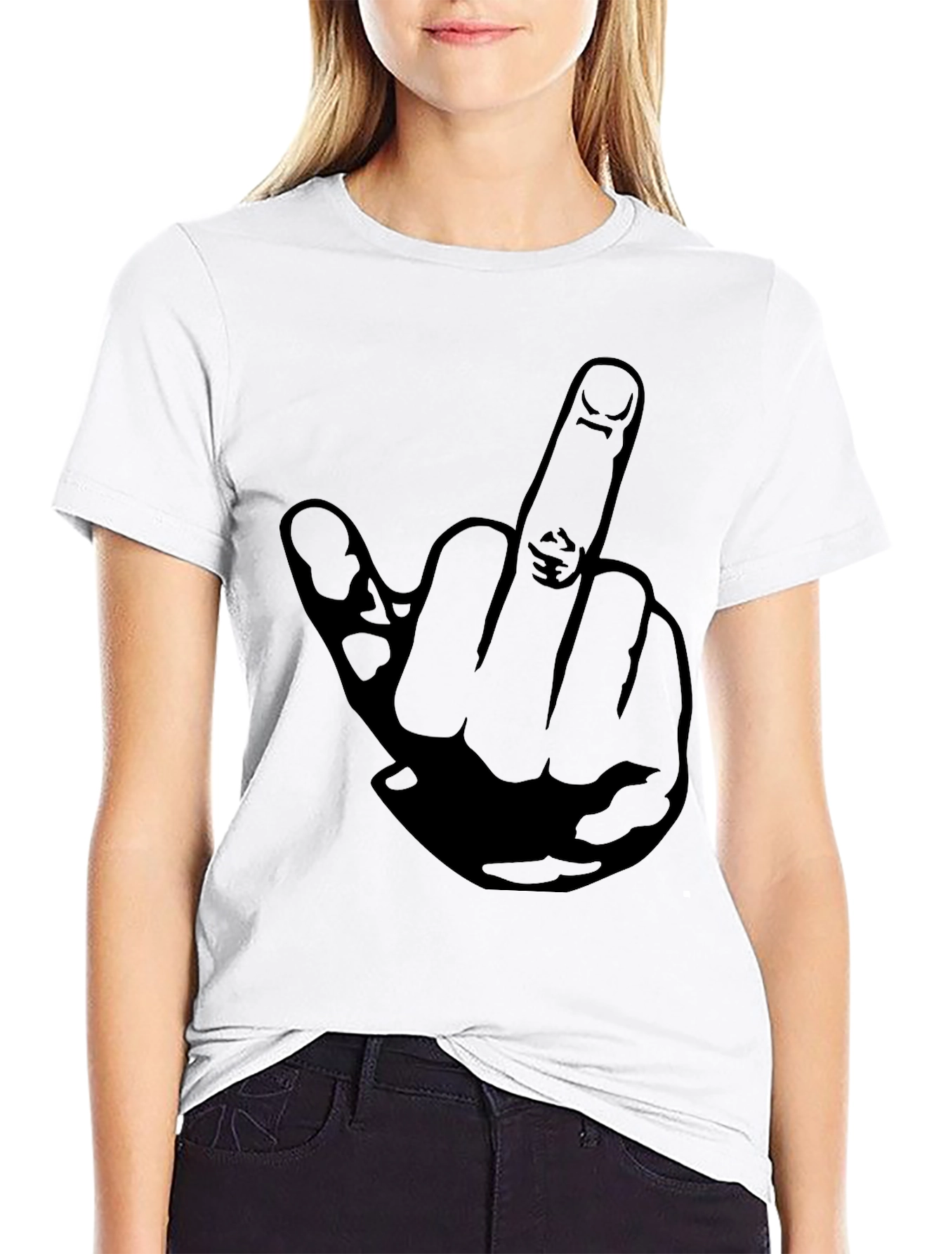 Black Middle Finger Graphic Tee - Black Cotton T-Shirt view 9