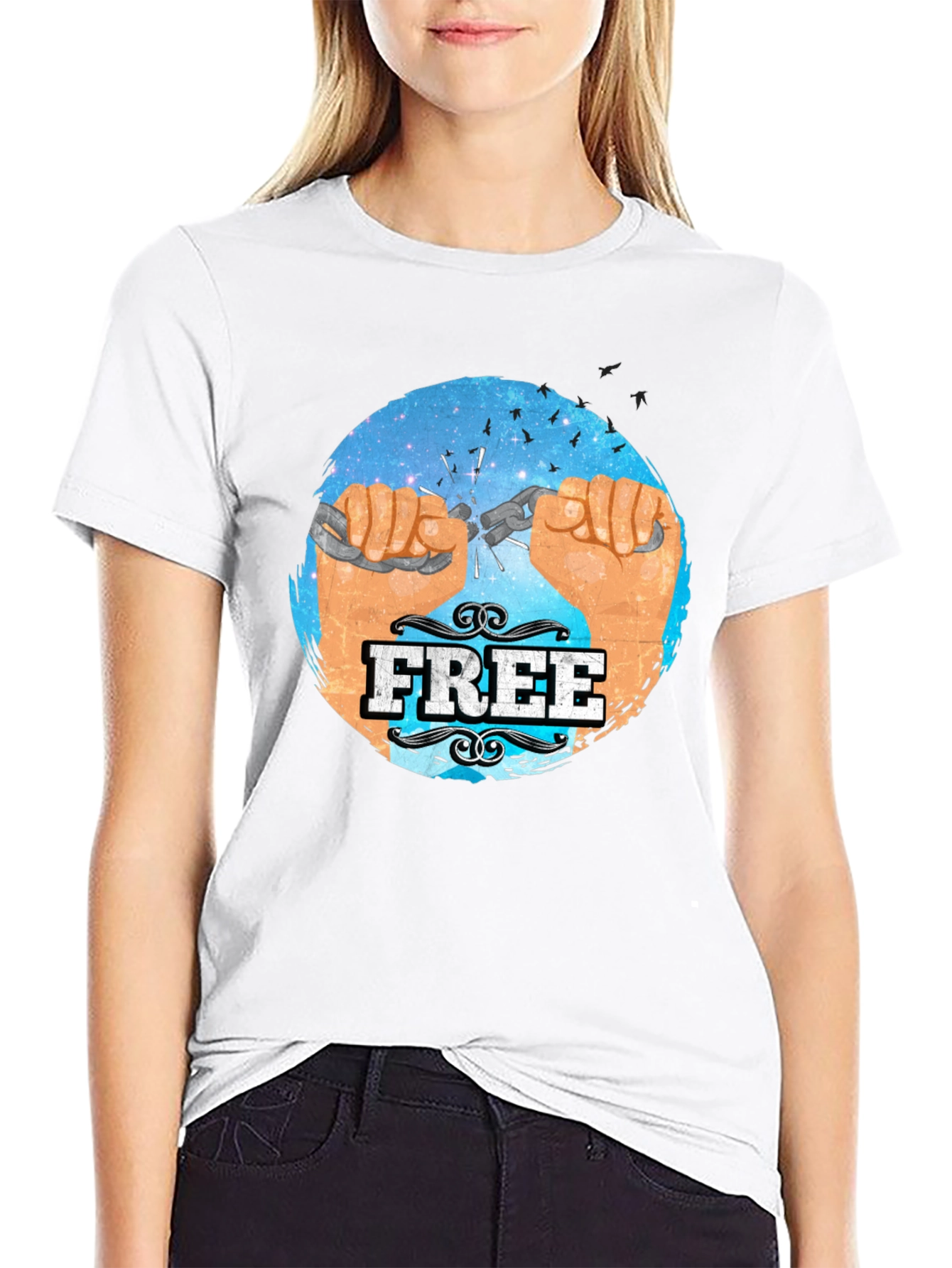 Black Free Breaking Chains Graphic T-Shirt view 9