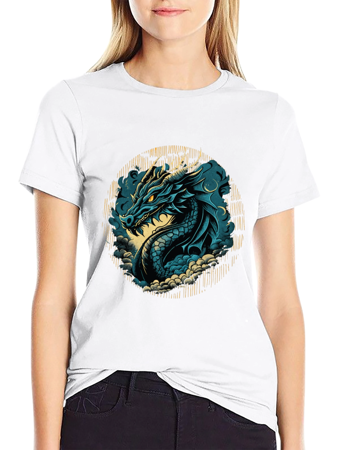 Black Blue Dragon Graphic Tee - Fantasy Style Shirt view 9