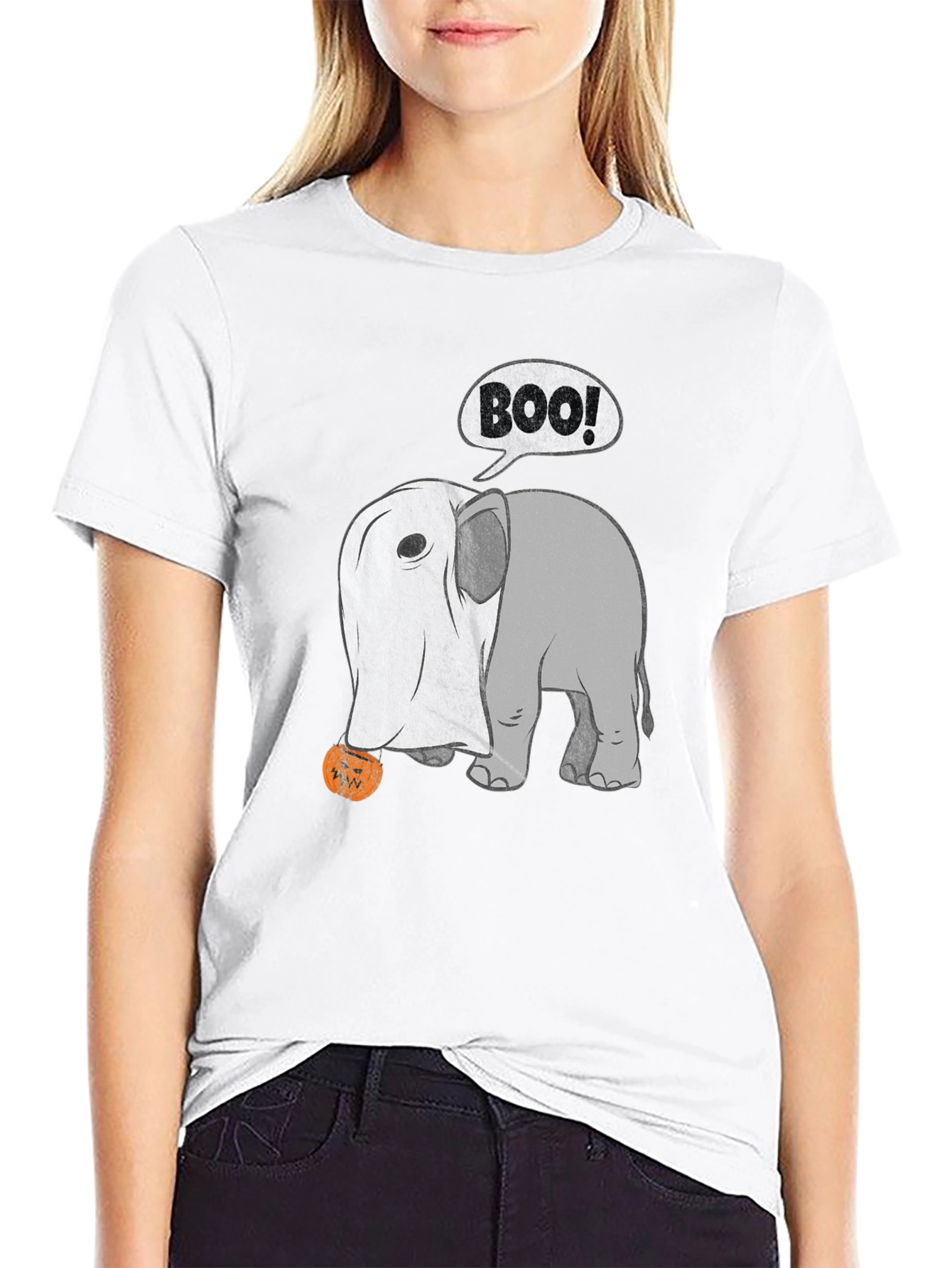 Black Halloween Elephant Boo! T-Shirt view 9
