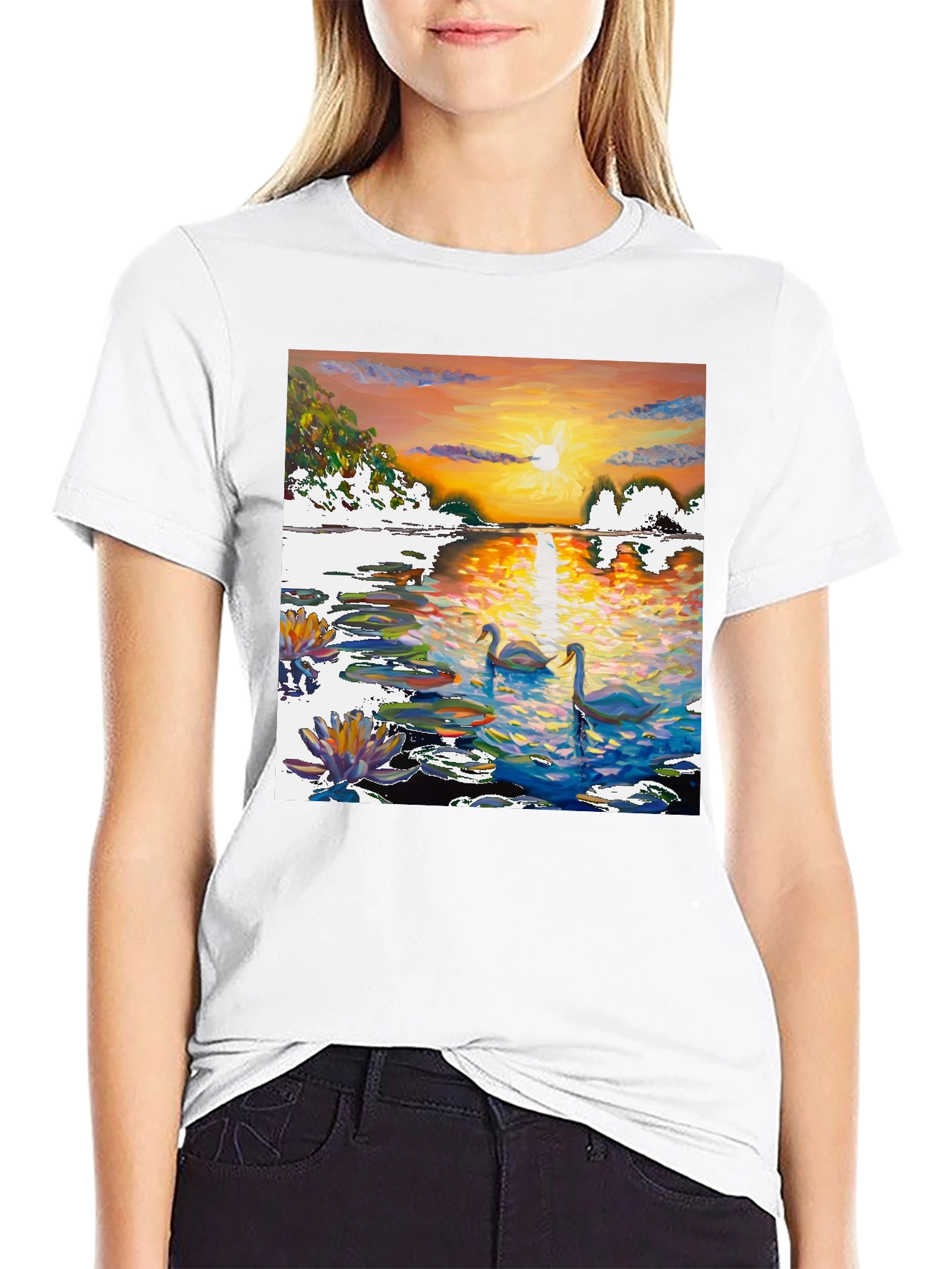 Black Swan Sunset Art T-Shirt view 9