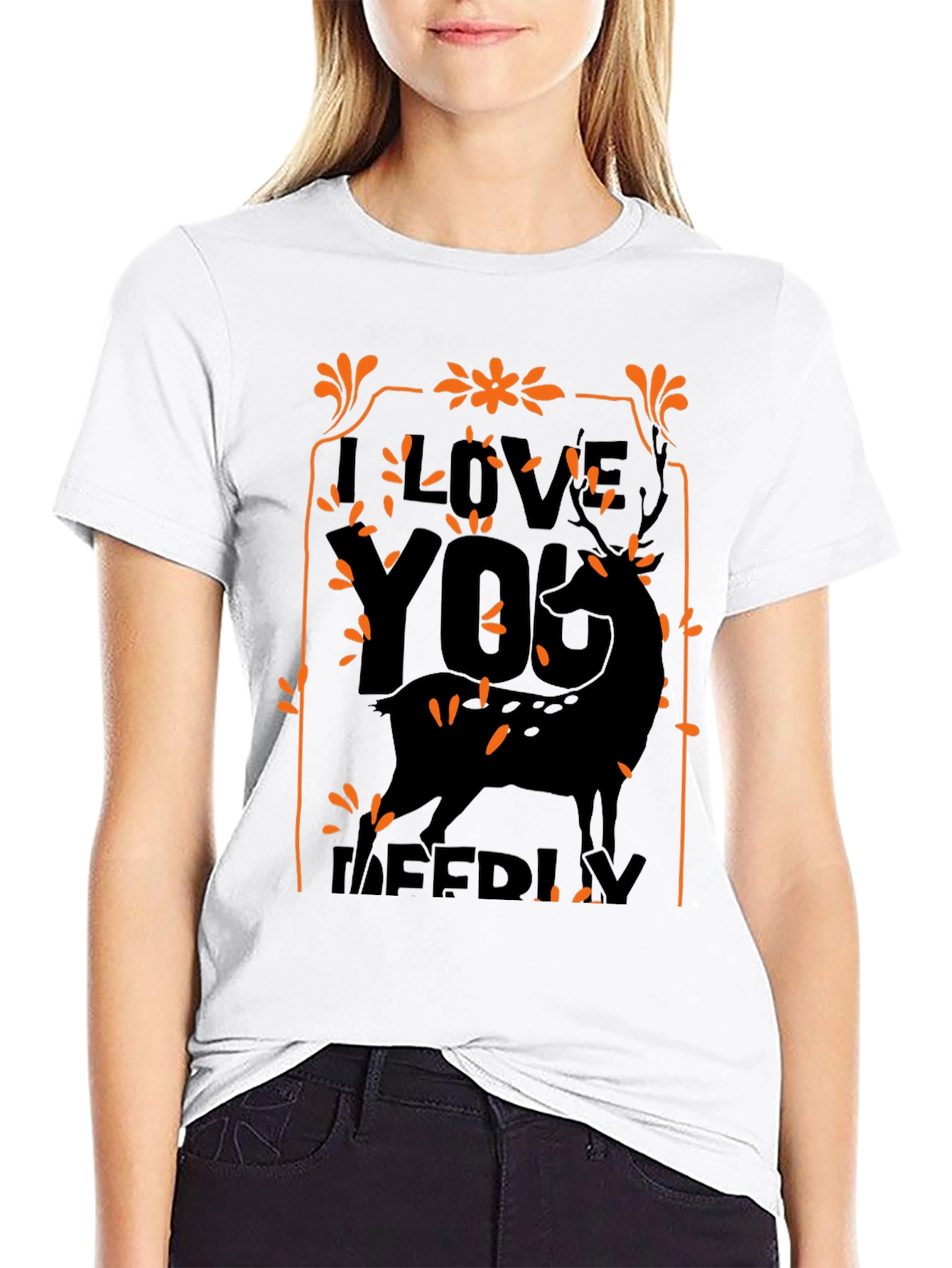 Black I Love You Deerly Black Graphic Tee view 9