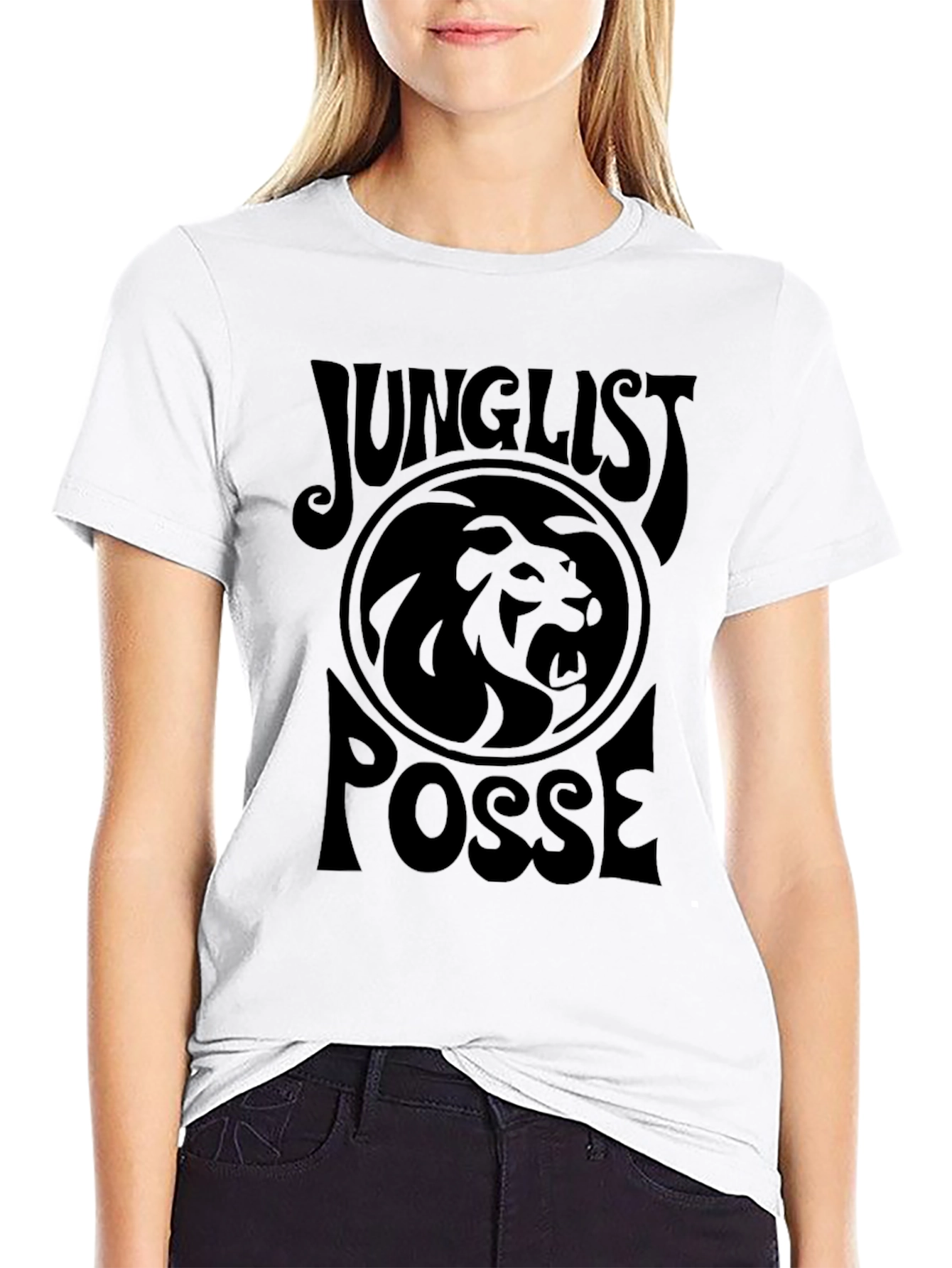 Black Junglist Posse Black T-Shirt with Lion Graphic view 9