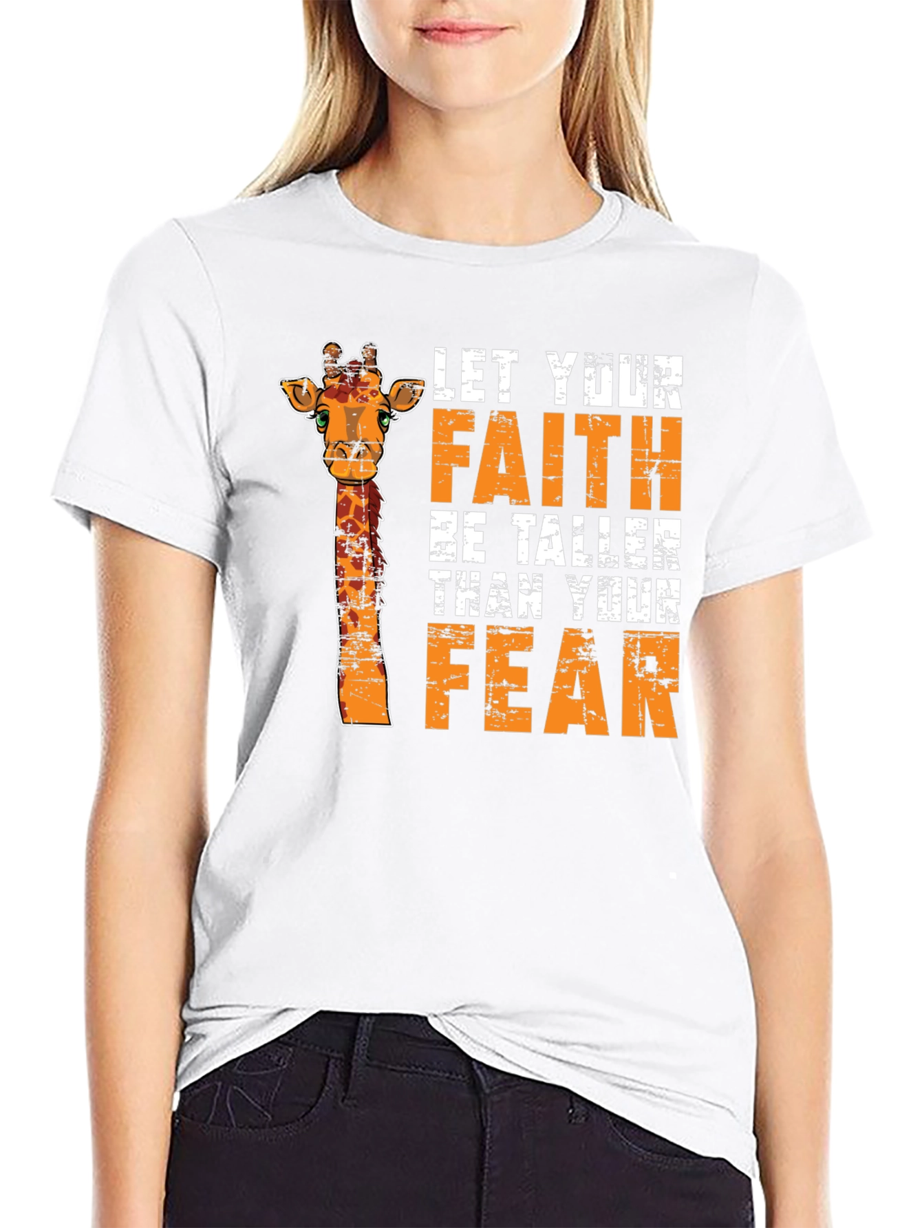 Black Faith Over Fear Giraffe Graphic Tee - Unisex Black T-Shirt view 9