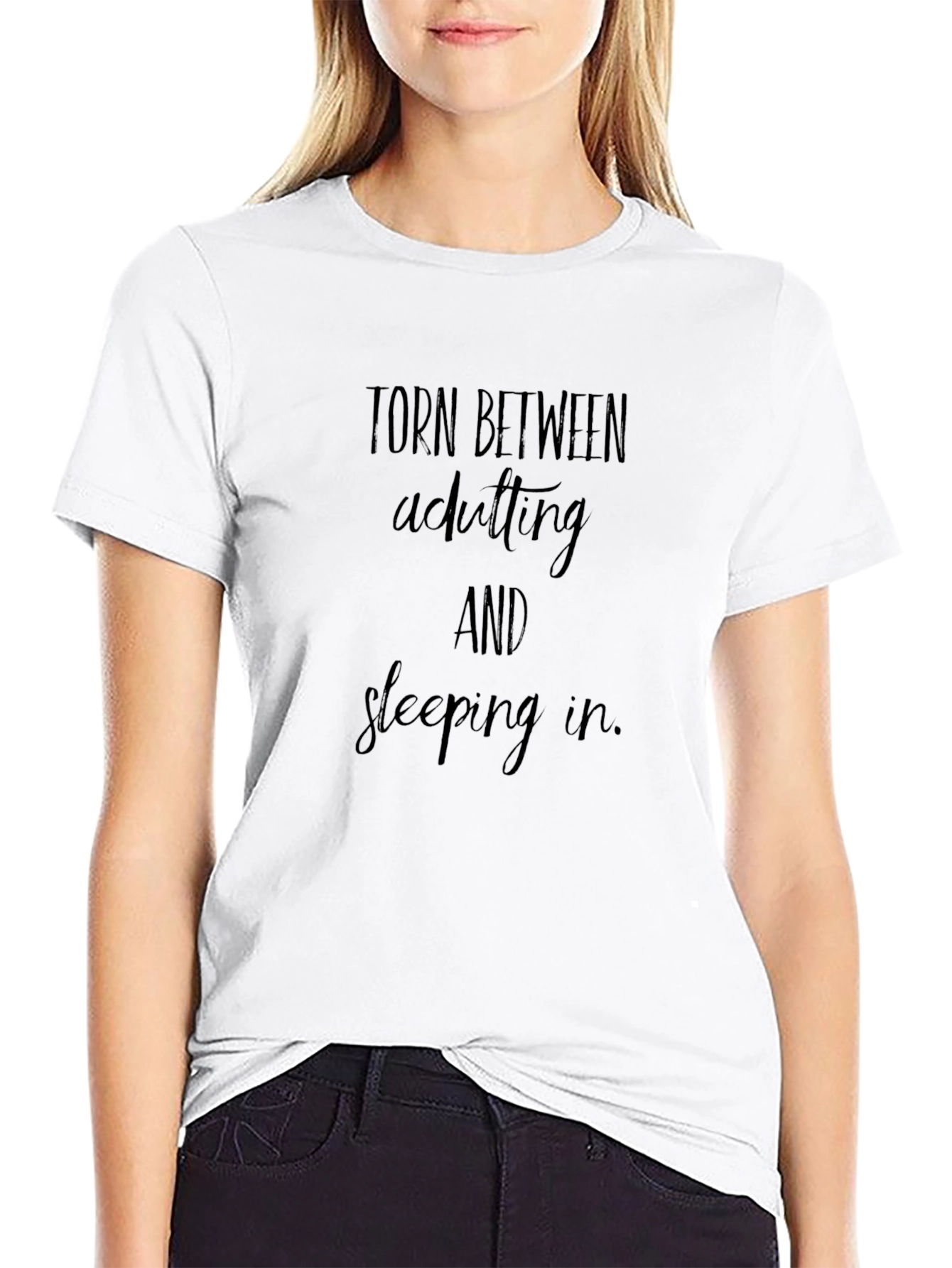 Black Torn Between Adulting T-Shirt - Comfortable & Stylish view 9