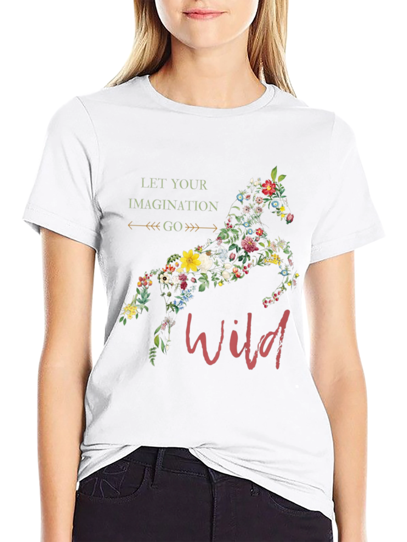 Black Floral Horse Graphic Tee - Let Your Imagination Go Wild! view 9