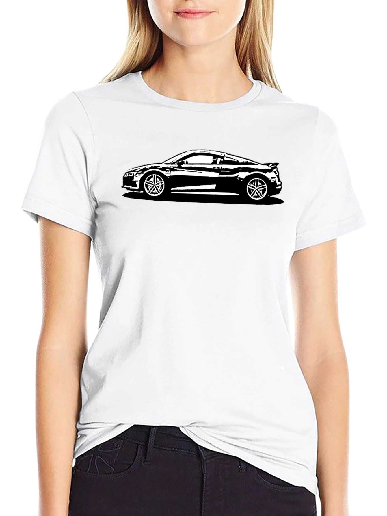 Black R8 Car Graphic Tee - Black Cotton T-Shirt view 9