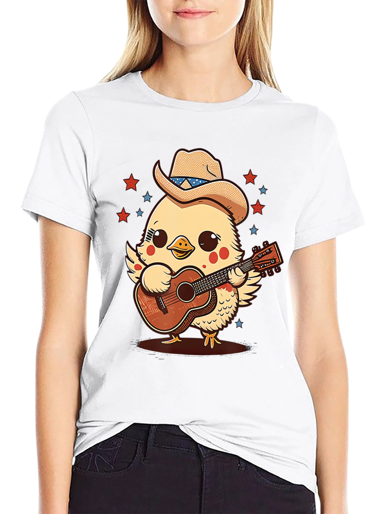 Black Cute Cowboy Chick Guitar T-Shirt view 9