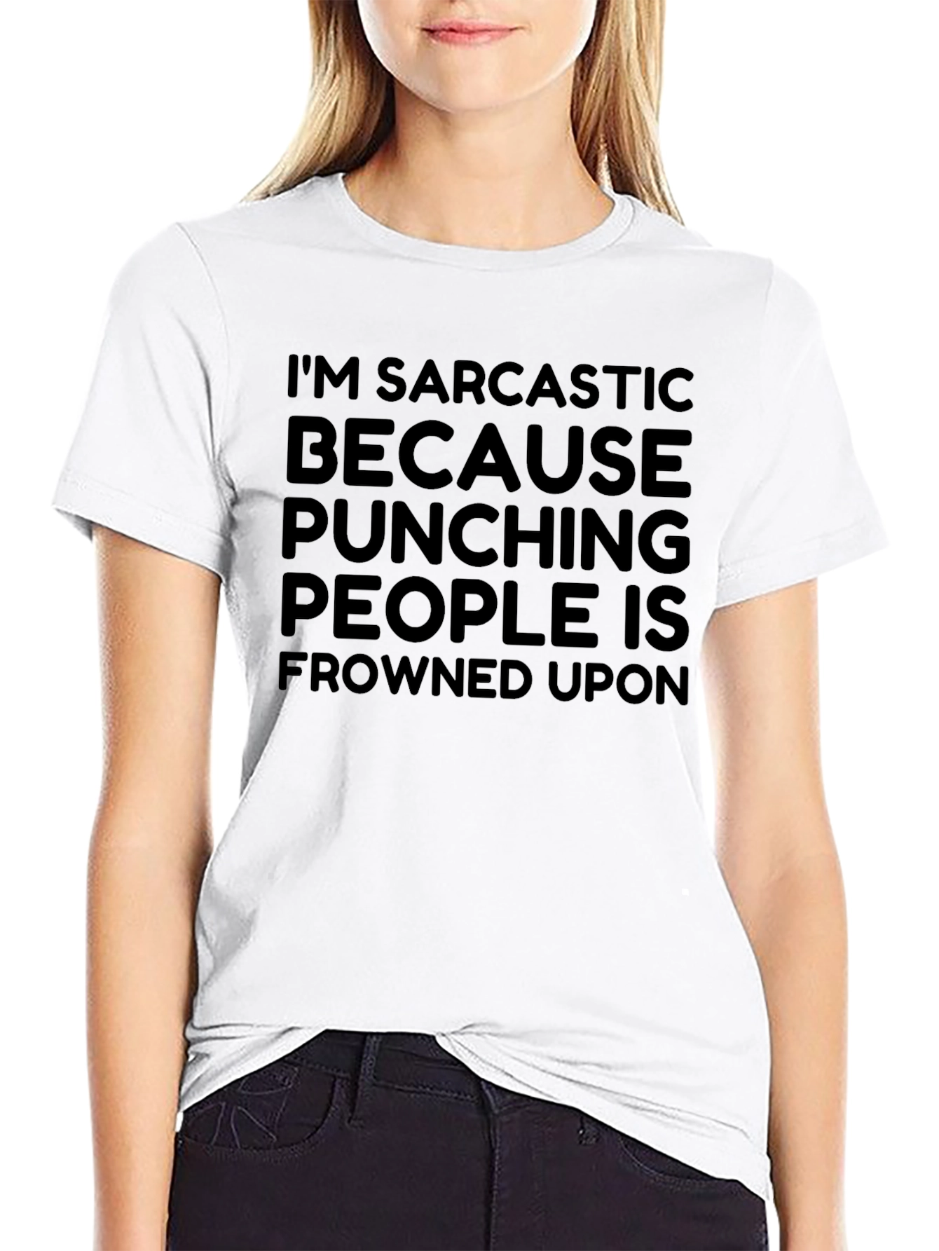 Black Sarcastic T-Shirt: Punching People is Frowned Upon view 9