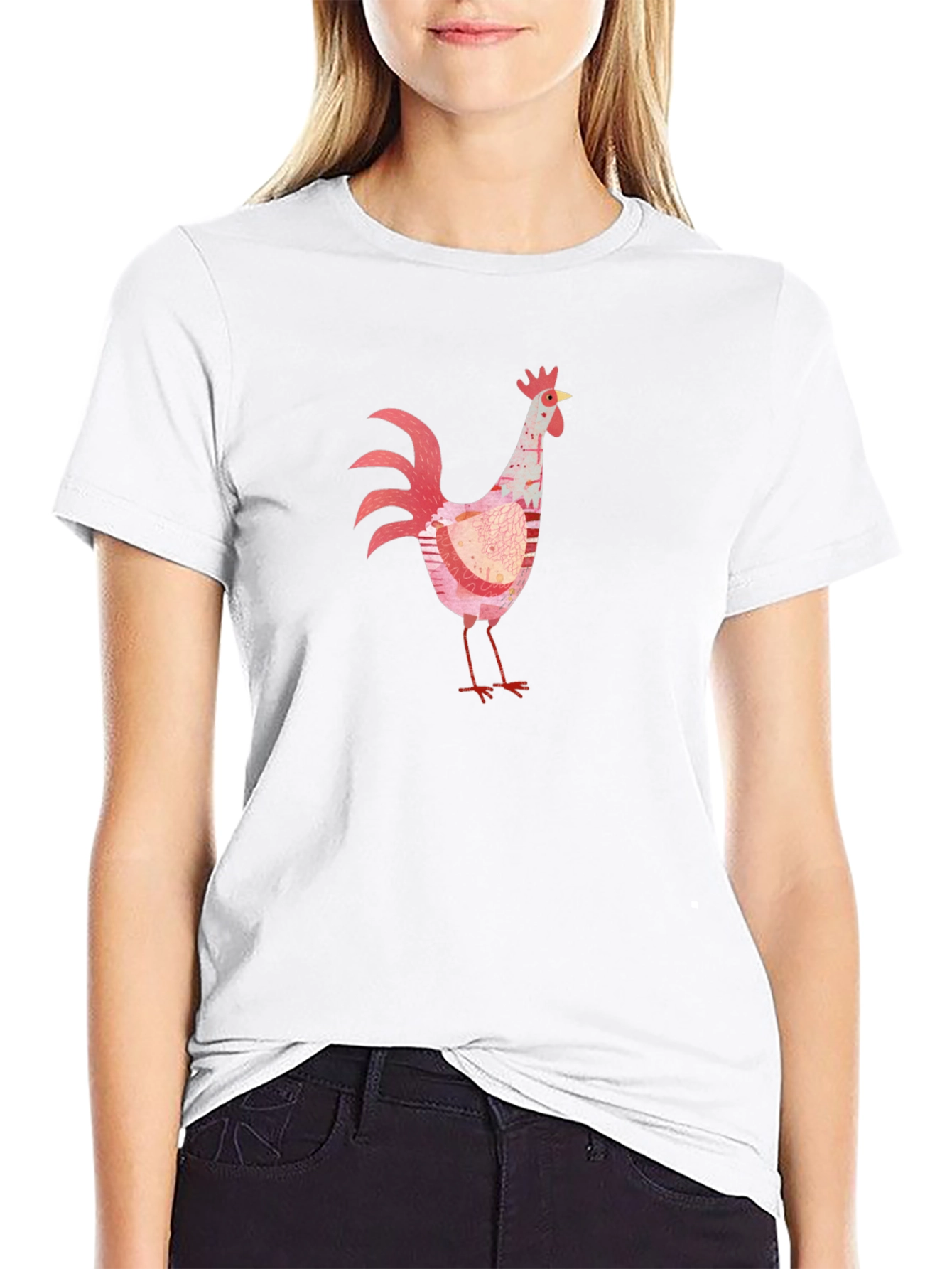 Black Whimsical Rooster Graphic Black T-Shirt view 9