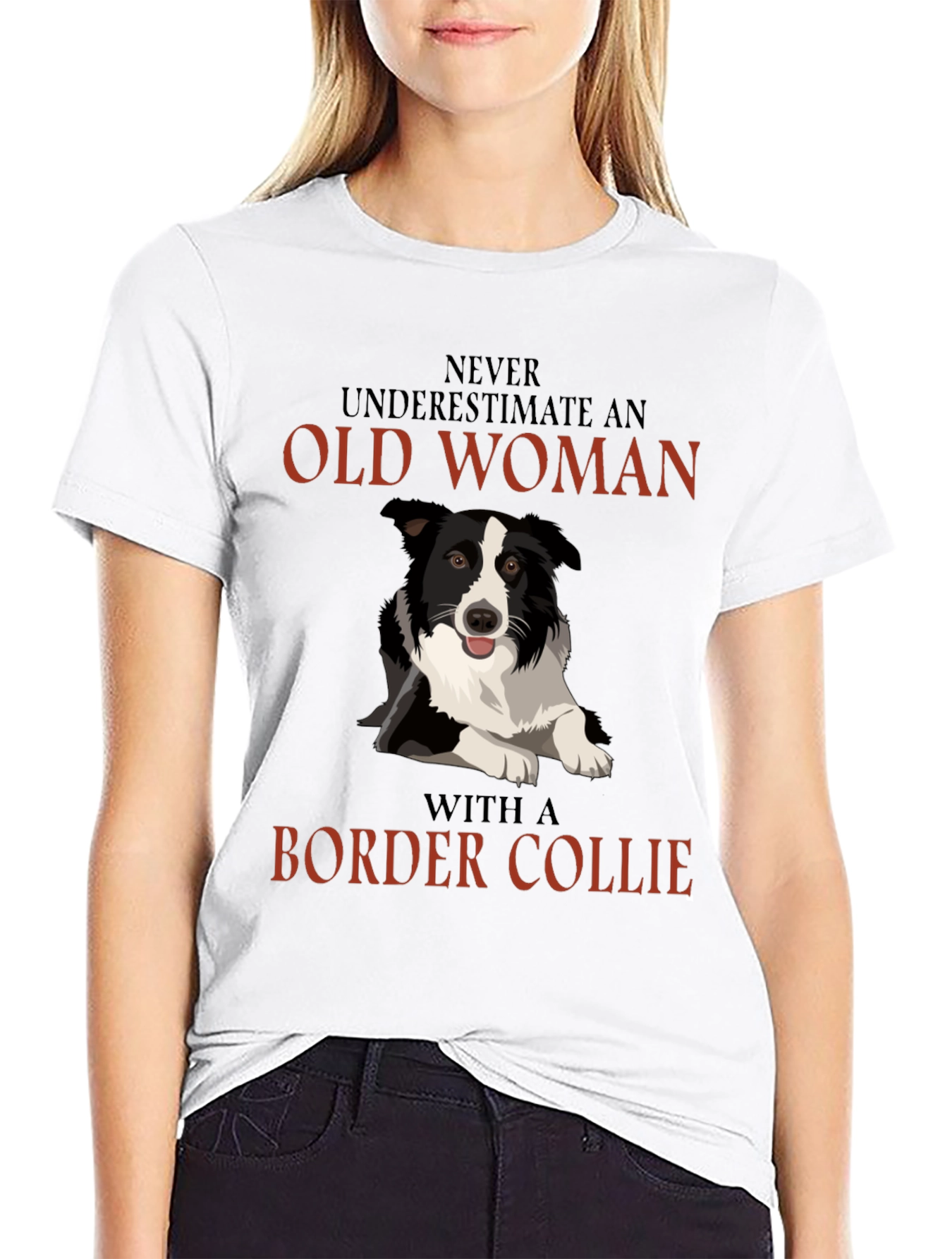 Black Never Underestimate Old Woman Border Collie T-Shirt view 9