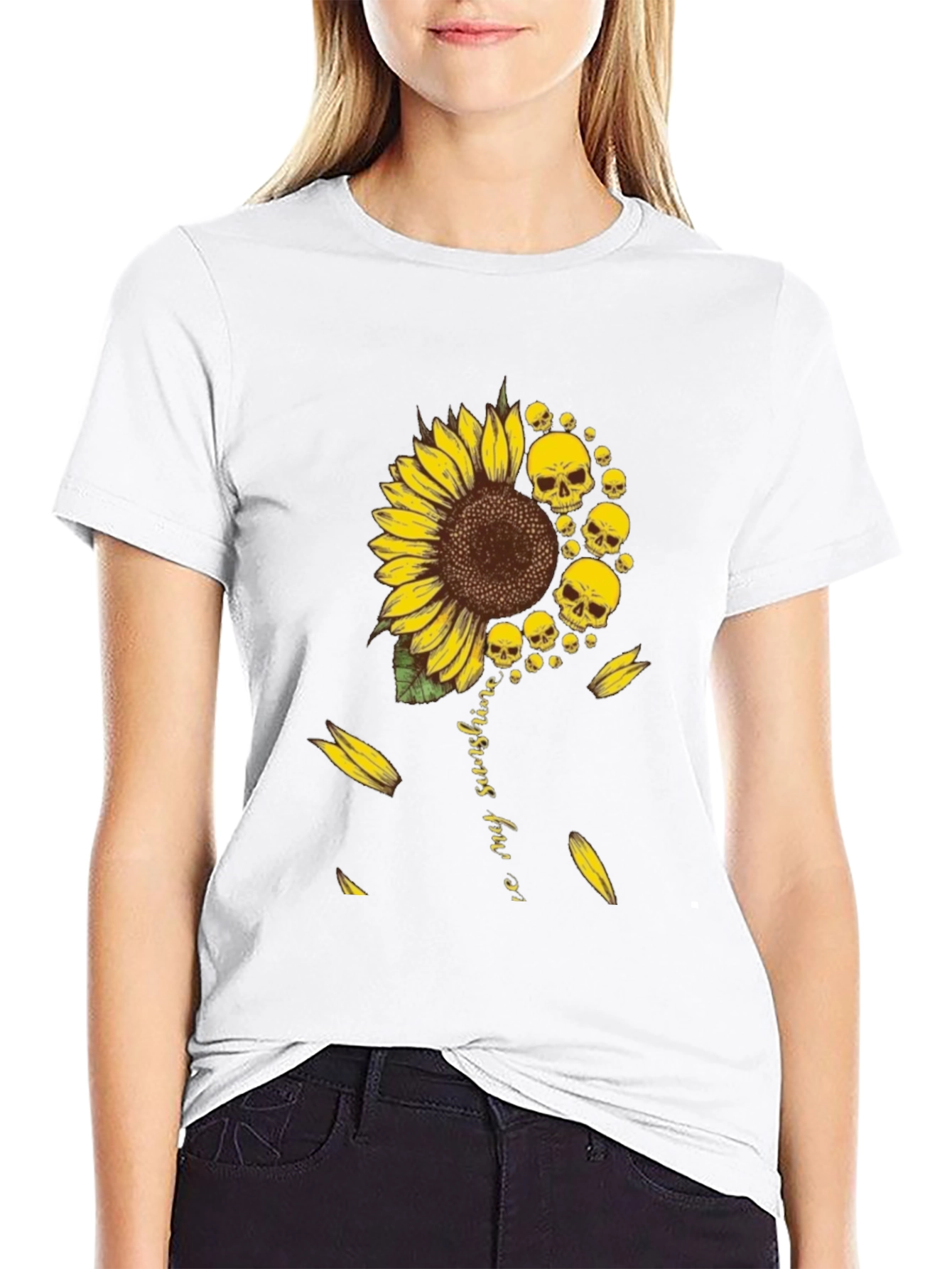 Black Sunflower Skull Graphic T-Shirt - You Are My Sunshine Tee view 9